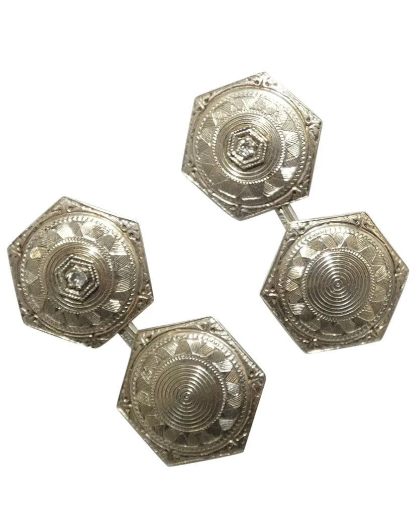 Art Deco 14K White Gold Diamond Cuff Links