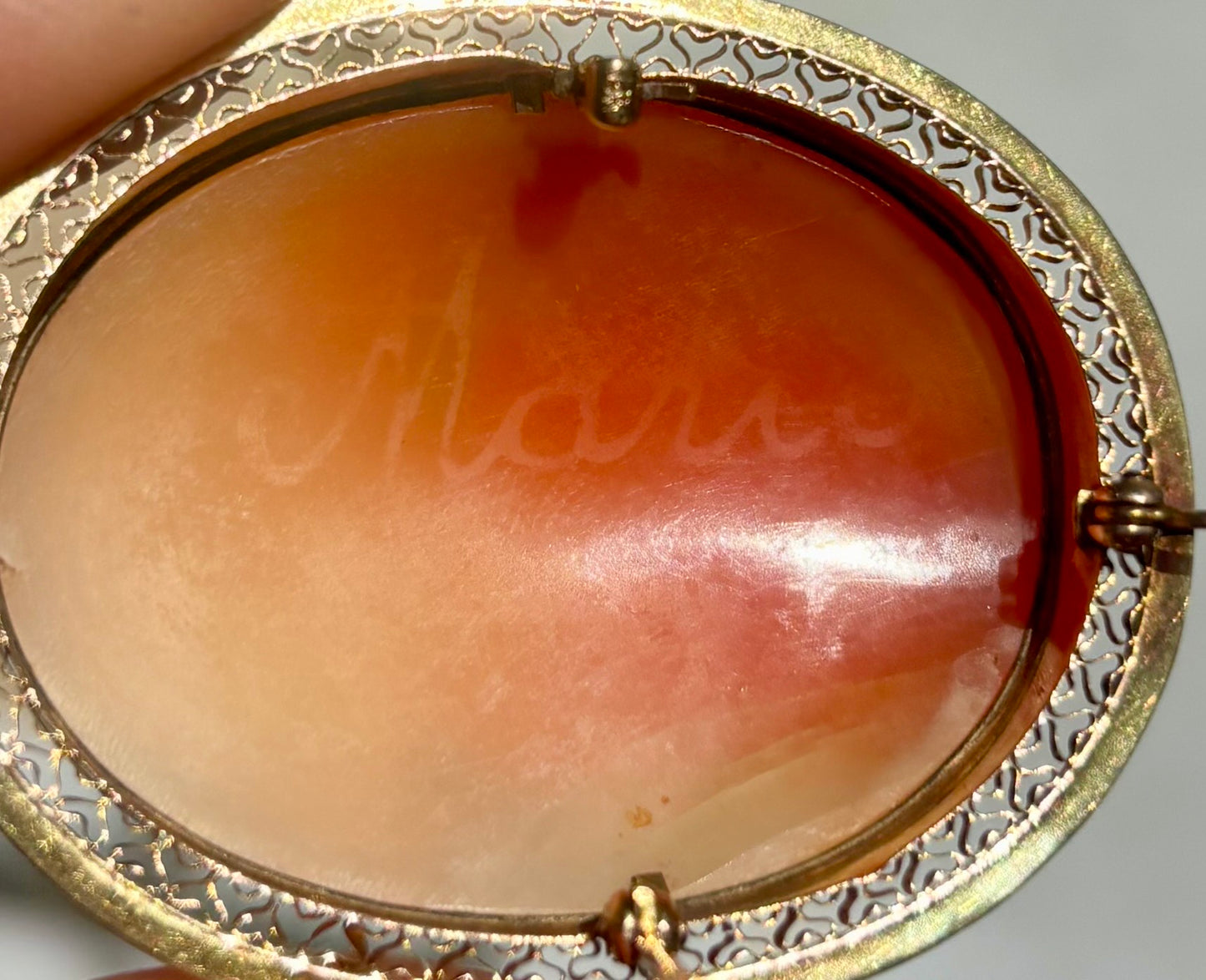 14K Gold Cameo Pin Pendant Signed Mario