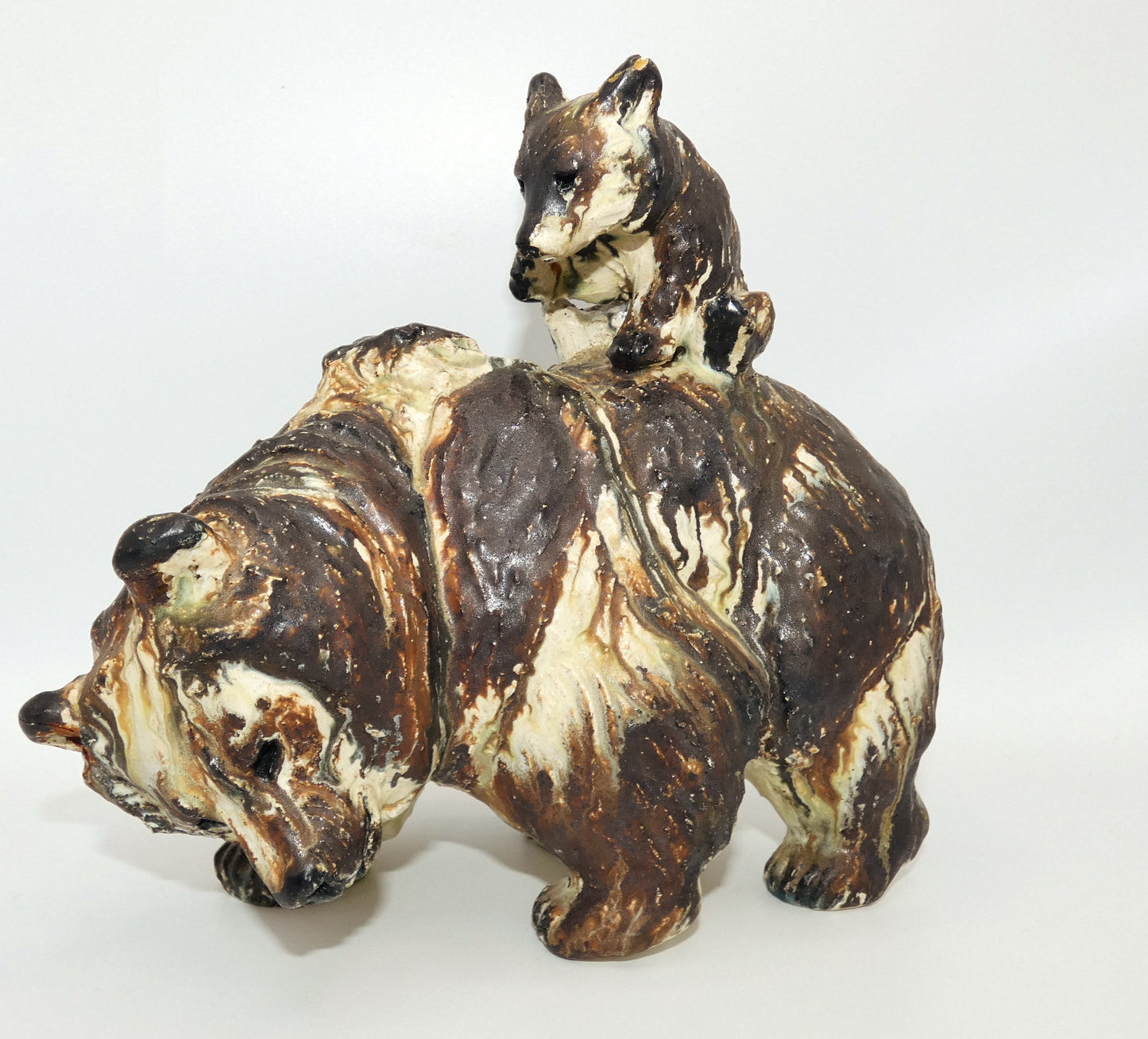 Arne Ingdam Brown Glazed Stoneware Bear with Cub Sculpture