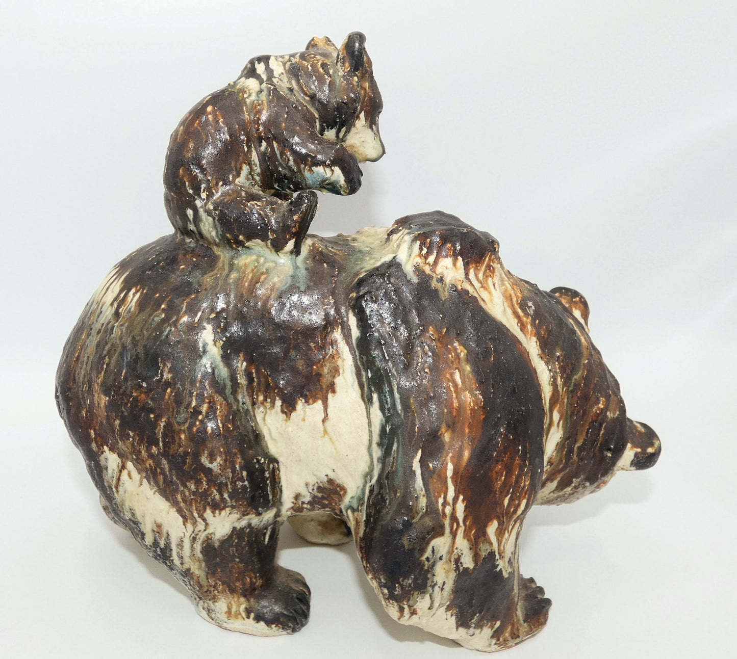 Arne Ingdam Brown Glazed Stoneware Bear with Cub Sculpture