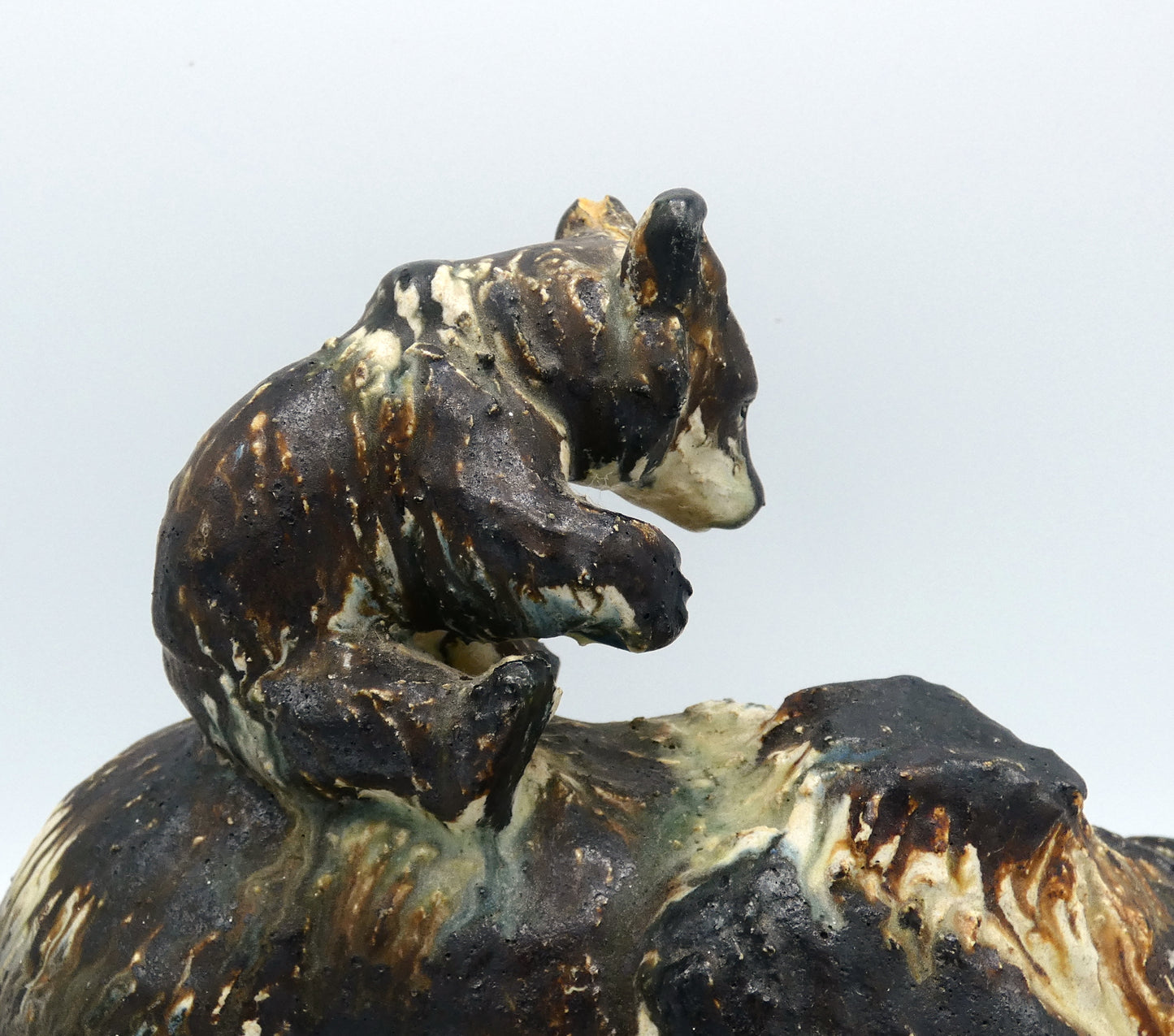 Arne Ingdam Brown Glazed Stoneware Bear with Cub Sculpture