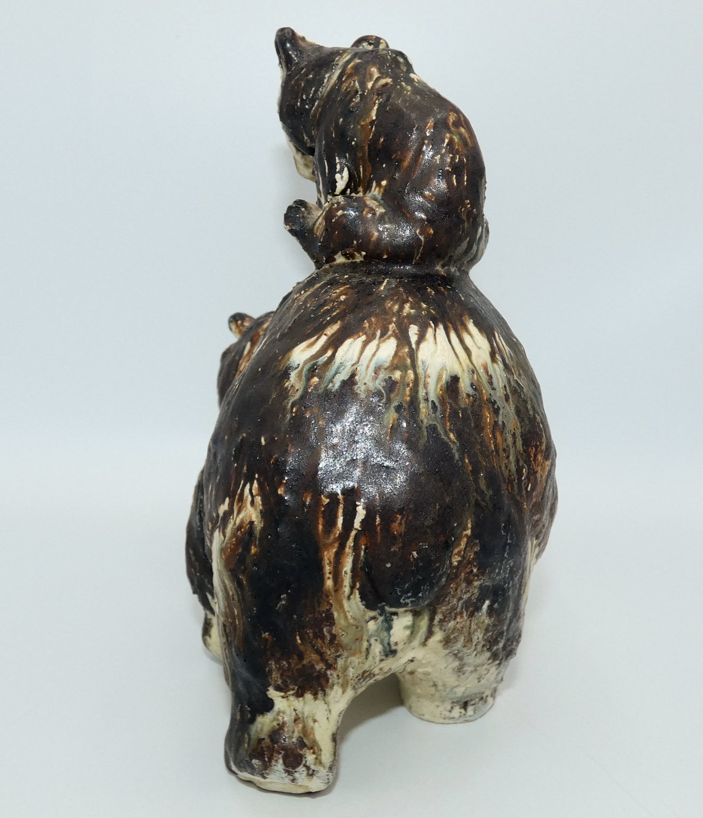 Arne Ingdam Brown Glazed Stoneware Bear with Cub Sculpture