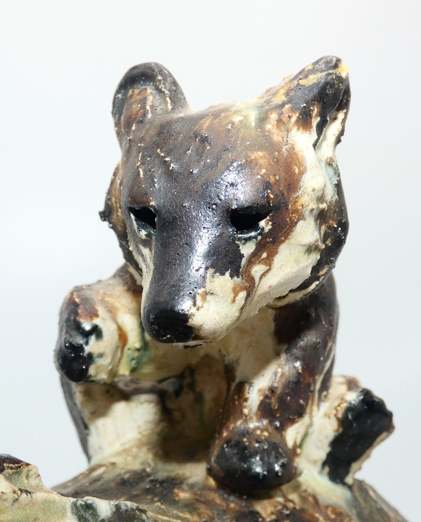Arne Ingdam Brown Glazed Stoneware Bear with Cub Sculpture