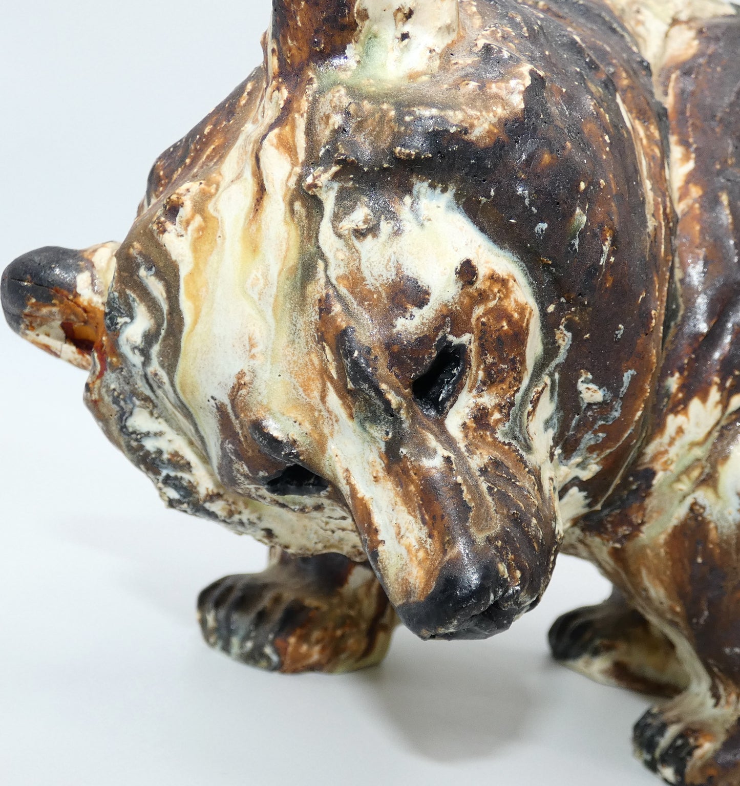 Arne Ingdam Brown Glazed Stoneware Bear with Cub Sculpture