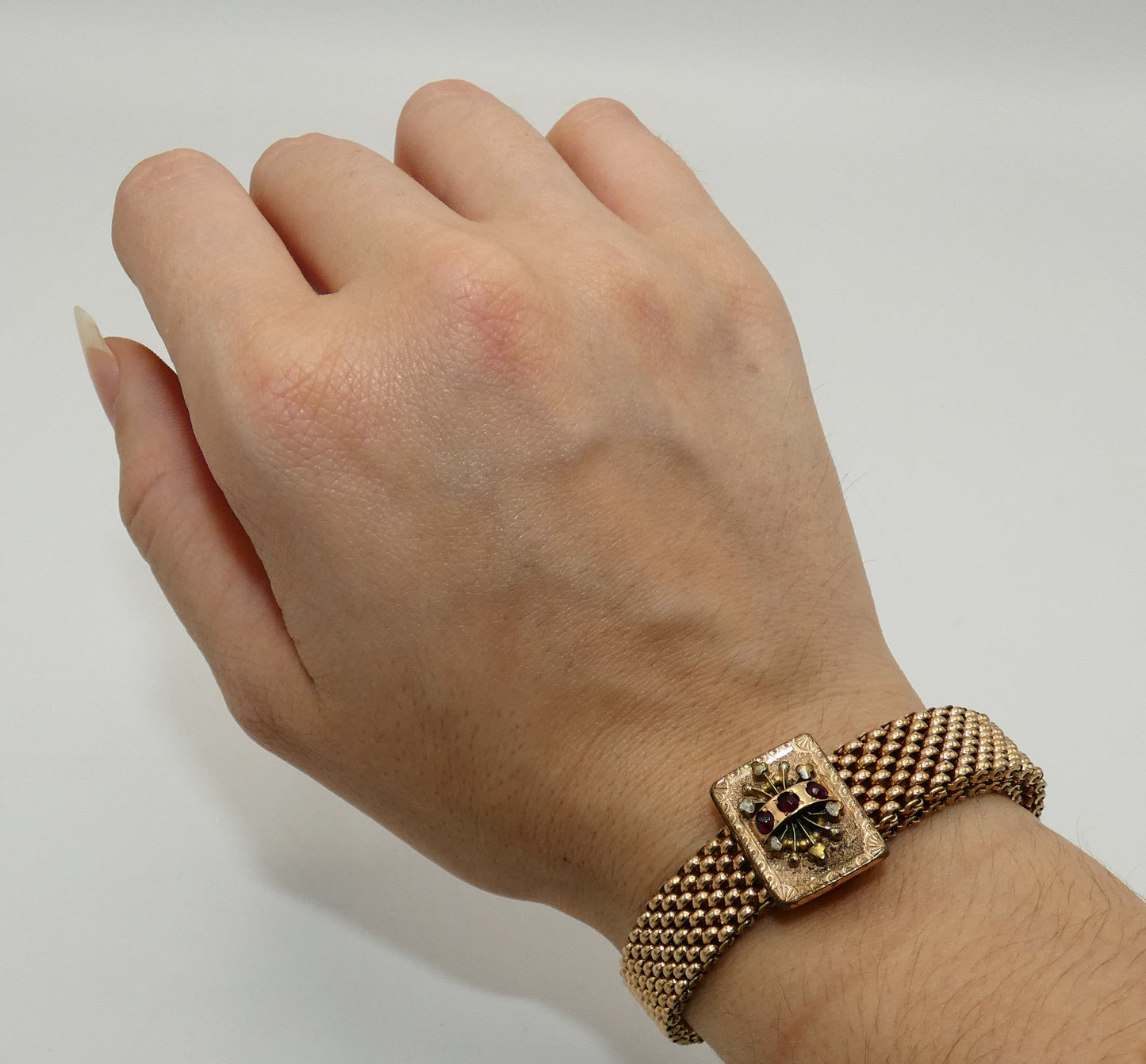 Victorian Gold Fill Slide Bracelet with Tassle & Garnets