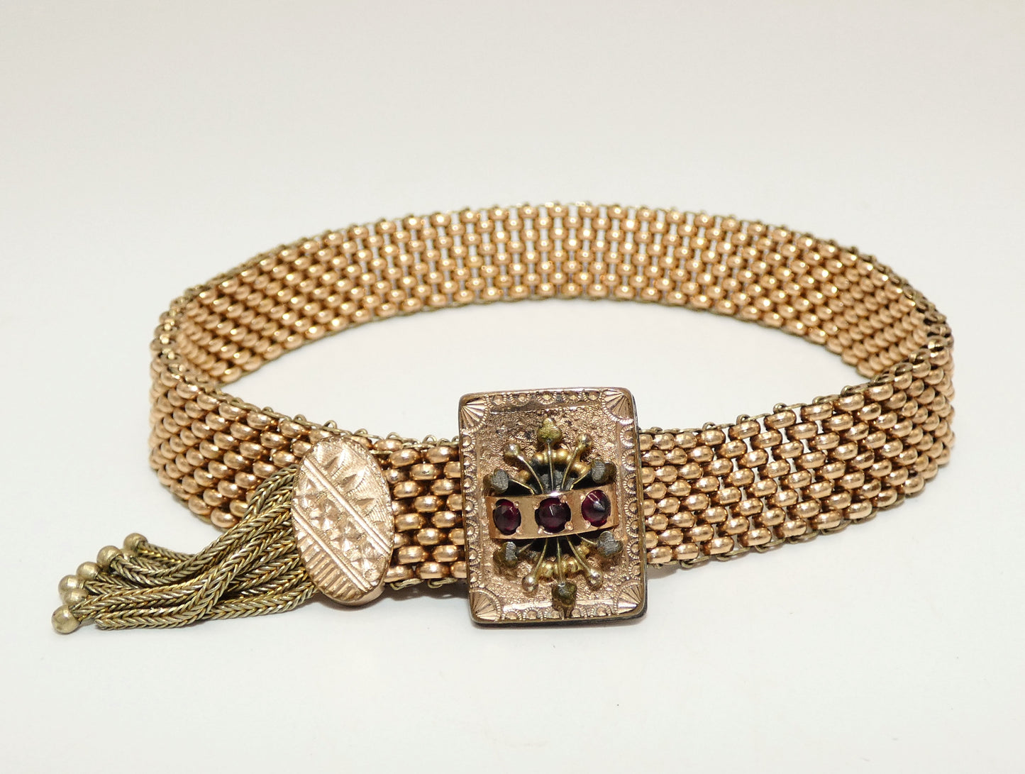 Victorian Gold Fill Slide Bracelet with Tassle & Garnets