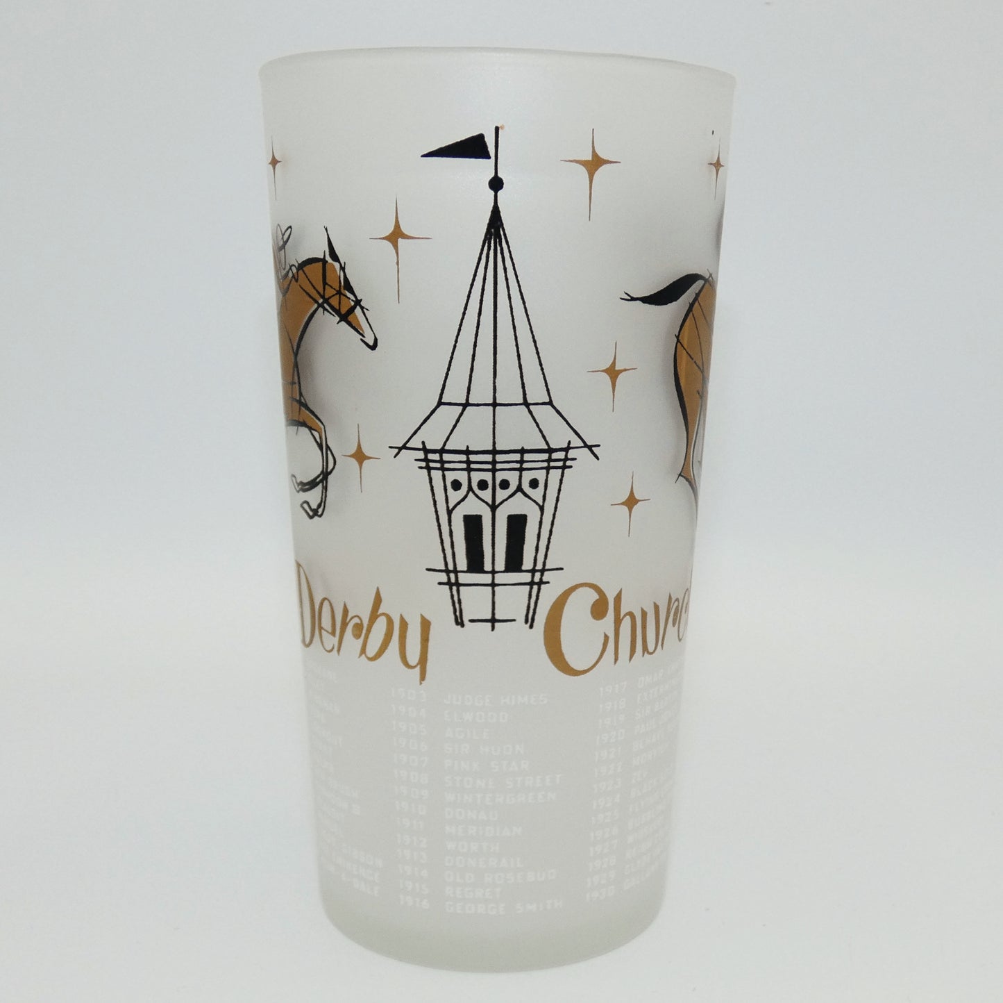 1957 Kentucky Derby Gold Frosted Glass Cup