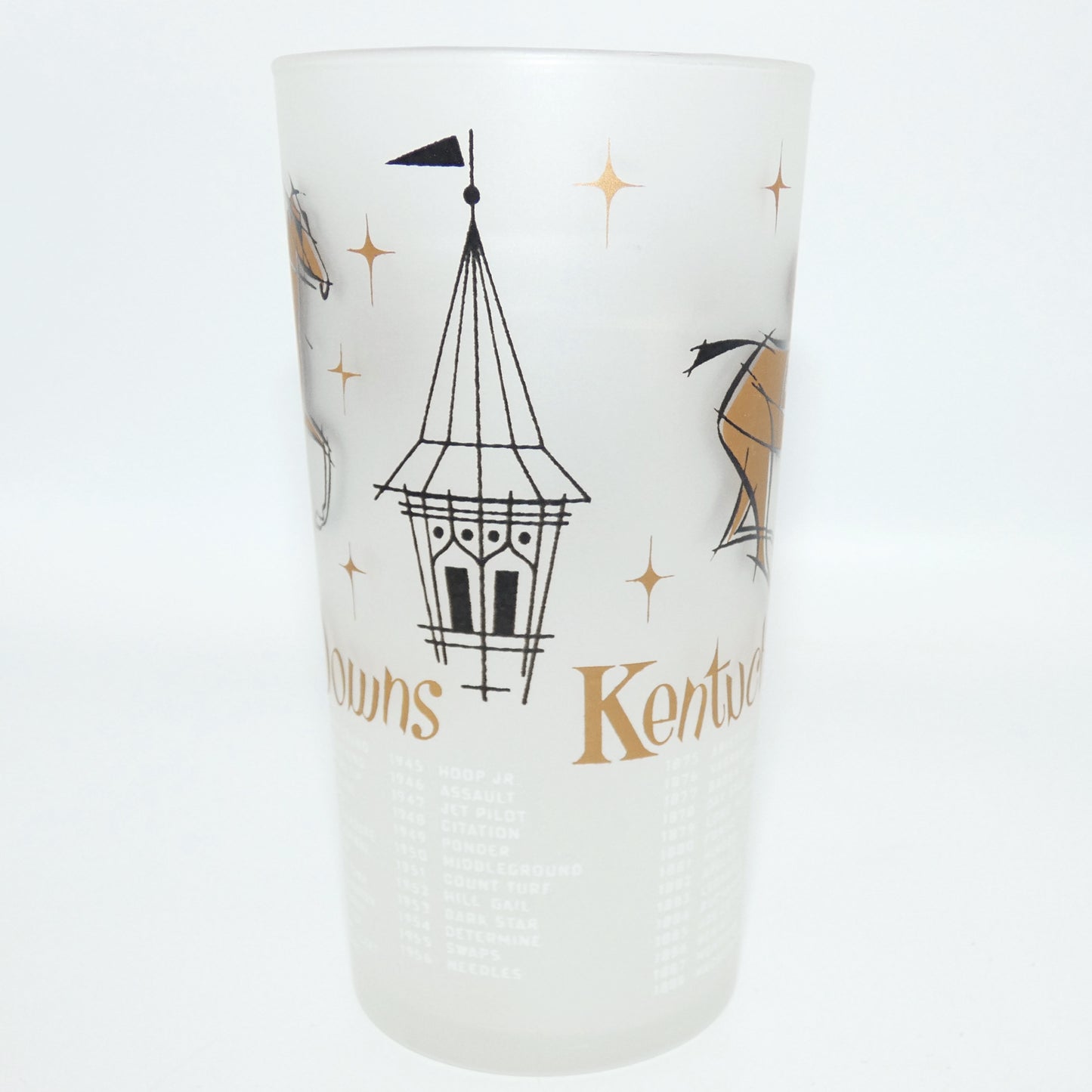 1957 Kentucky Derby Gold Frosted Glass Cup