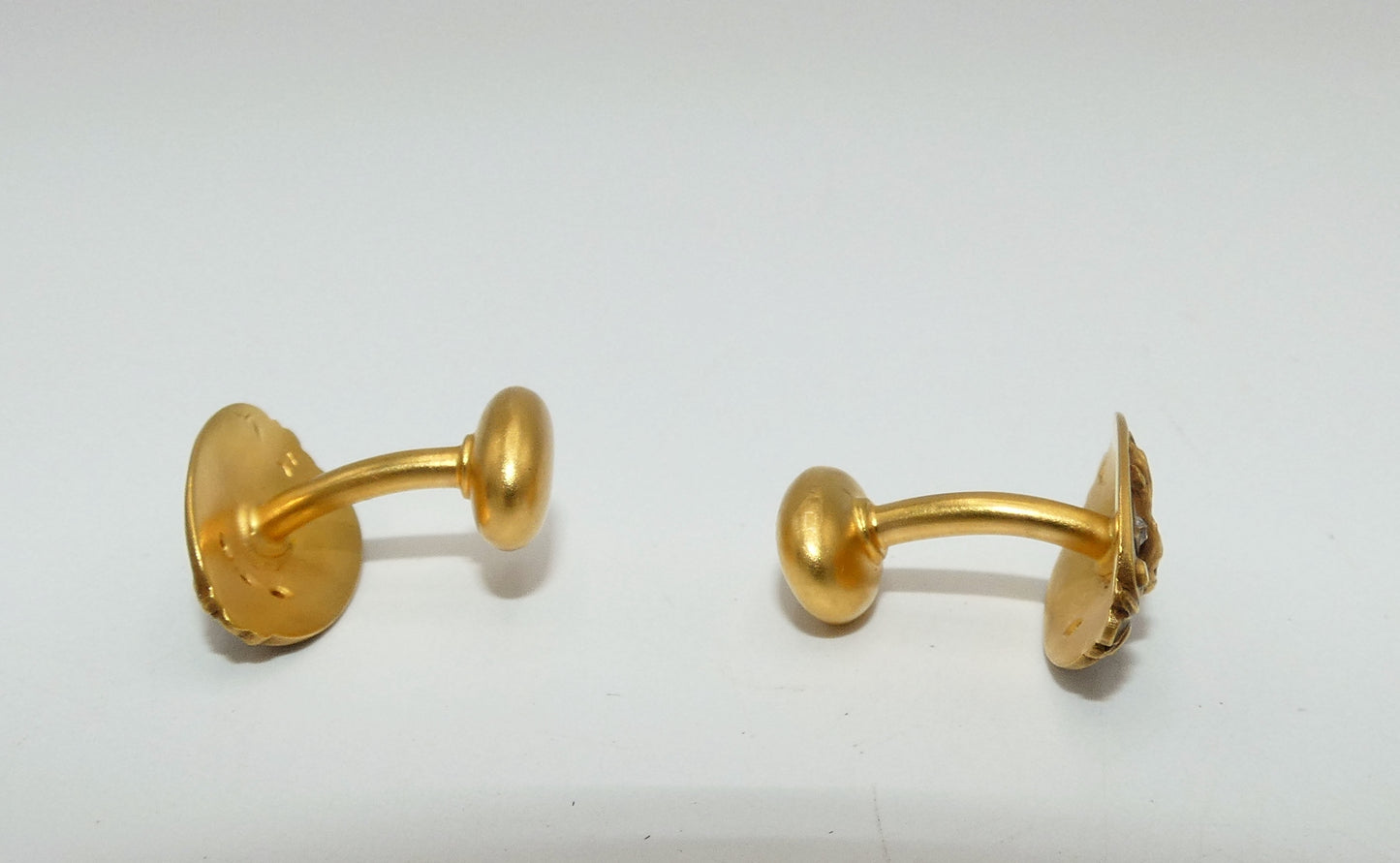 Art Nouveau 14K Gold FIxed Back Cufflinks with Diamonds