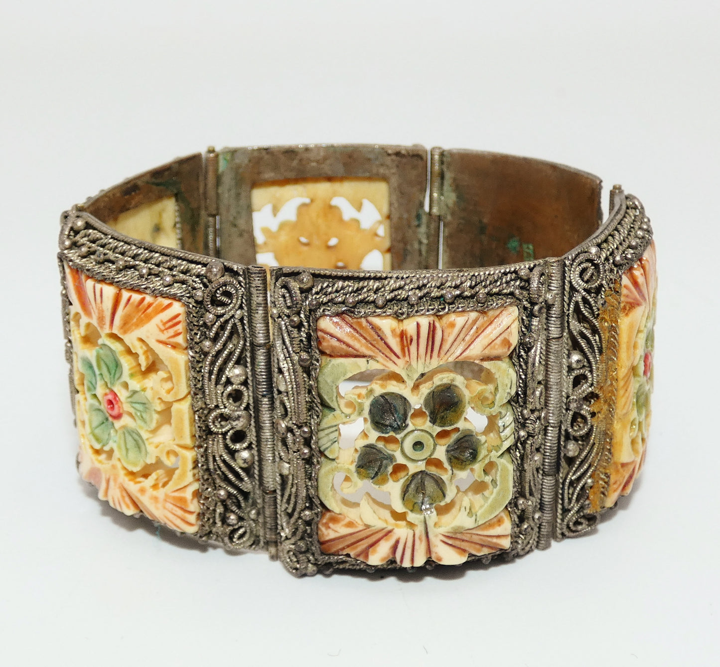 Carved Celluloid Filigree Panel Bracelet