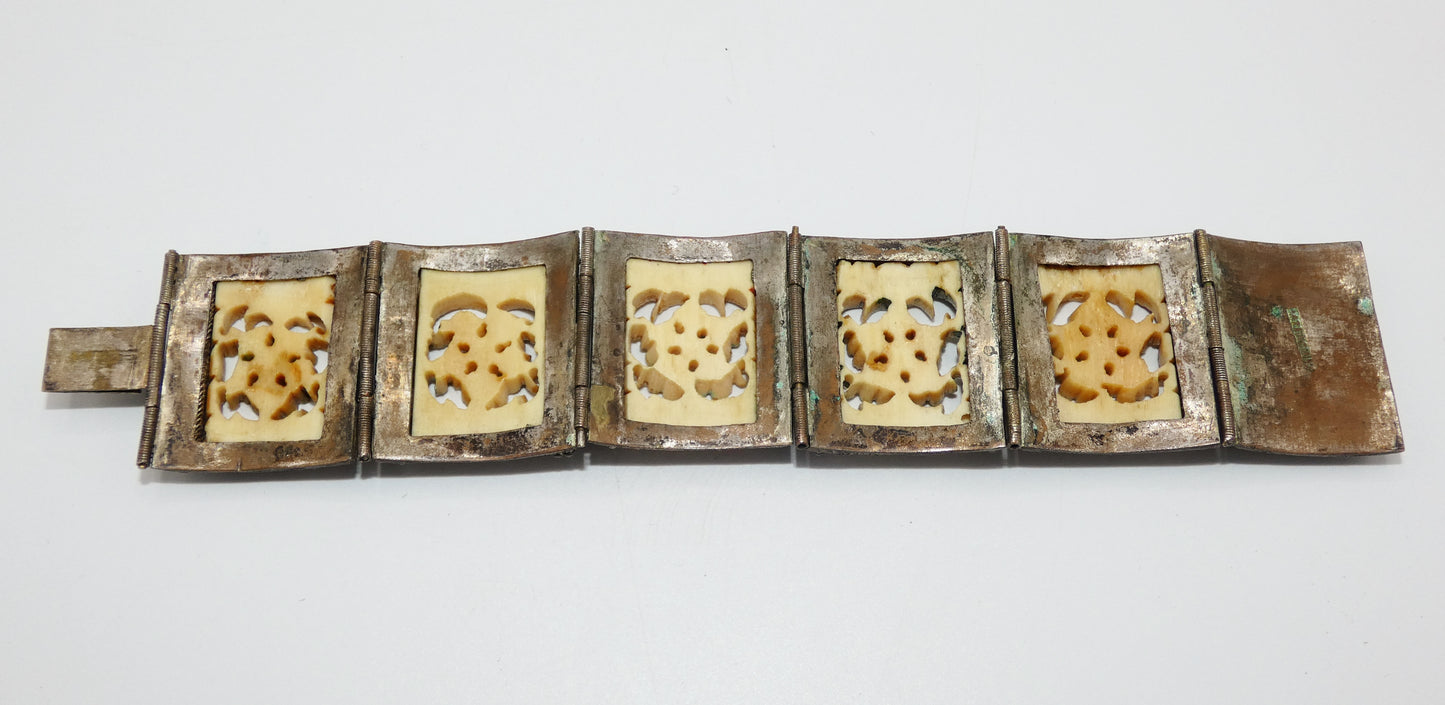 Carved Celluloid Filigree Panel Bracelet