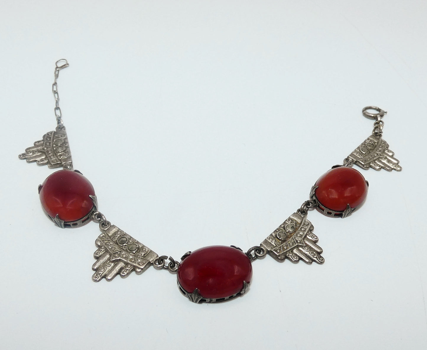 Art Deco Sterling Carnelian and Marcasite Bracelet