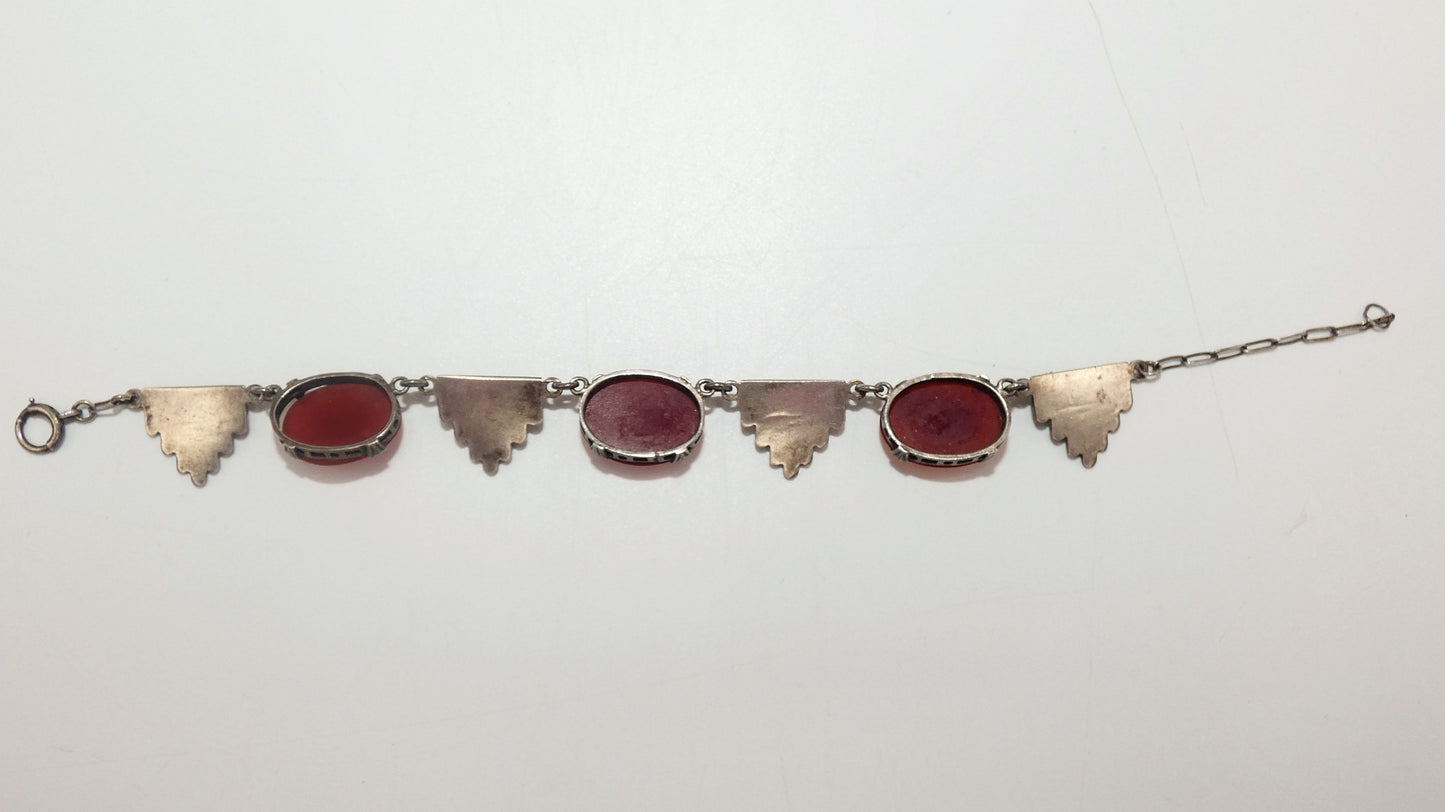 Art Deco Sterling Carnelian and Marcasite Bracelet