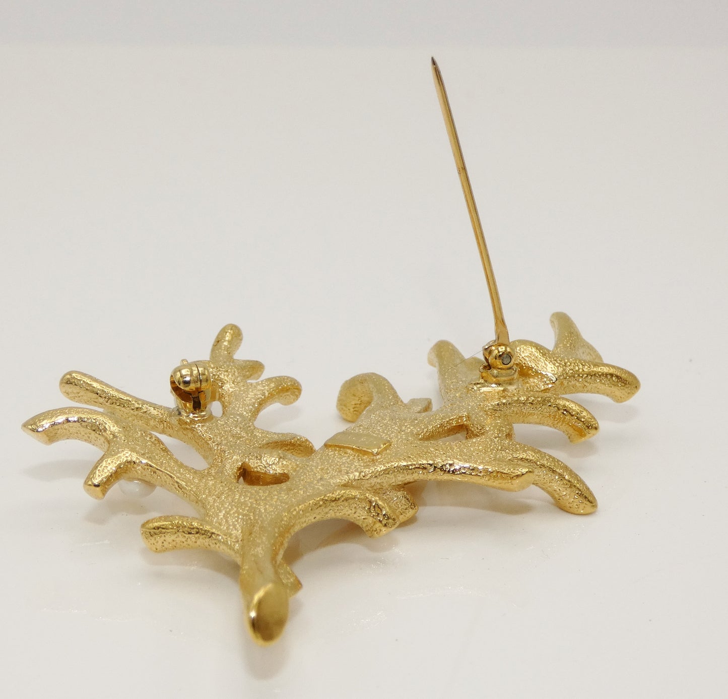 Trifari Sea Coral Pin/ Brooch with Faux Pearls