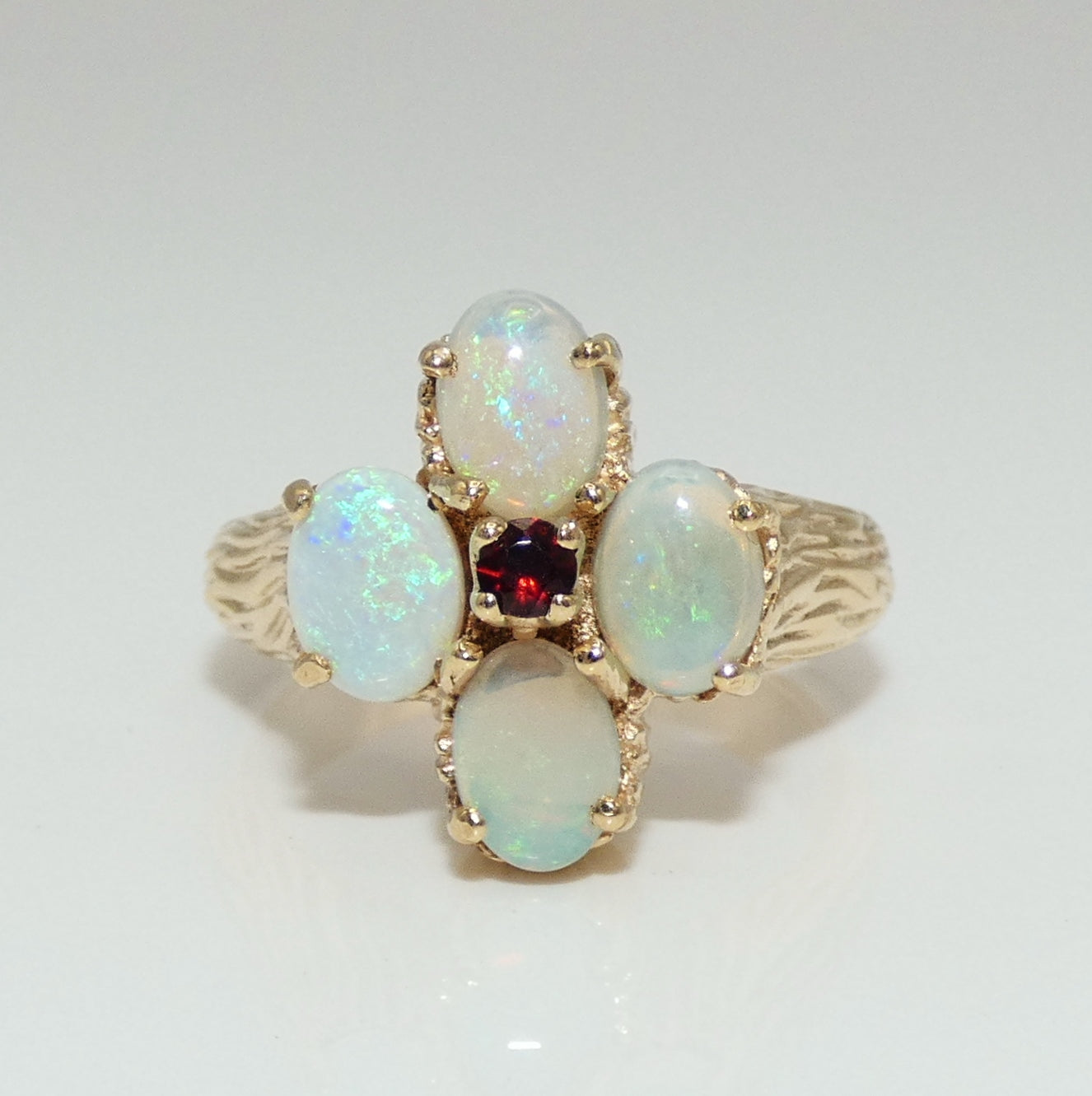 14K Gold Ring with Opals & Garnet