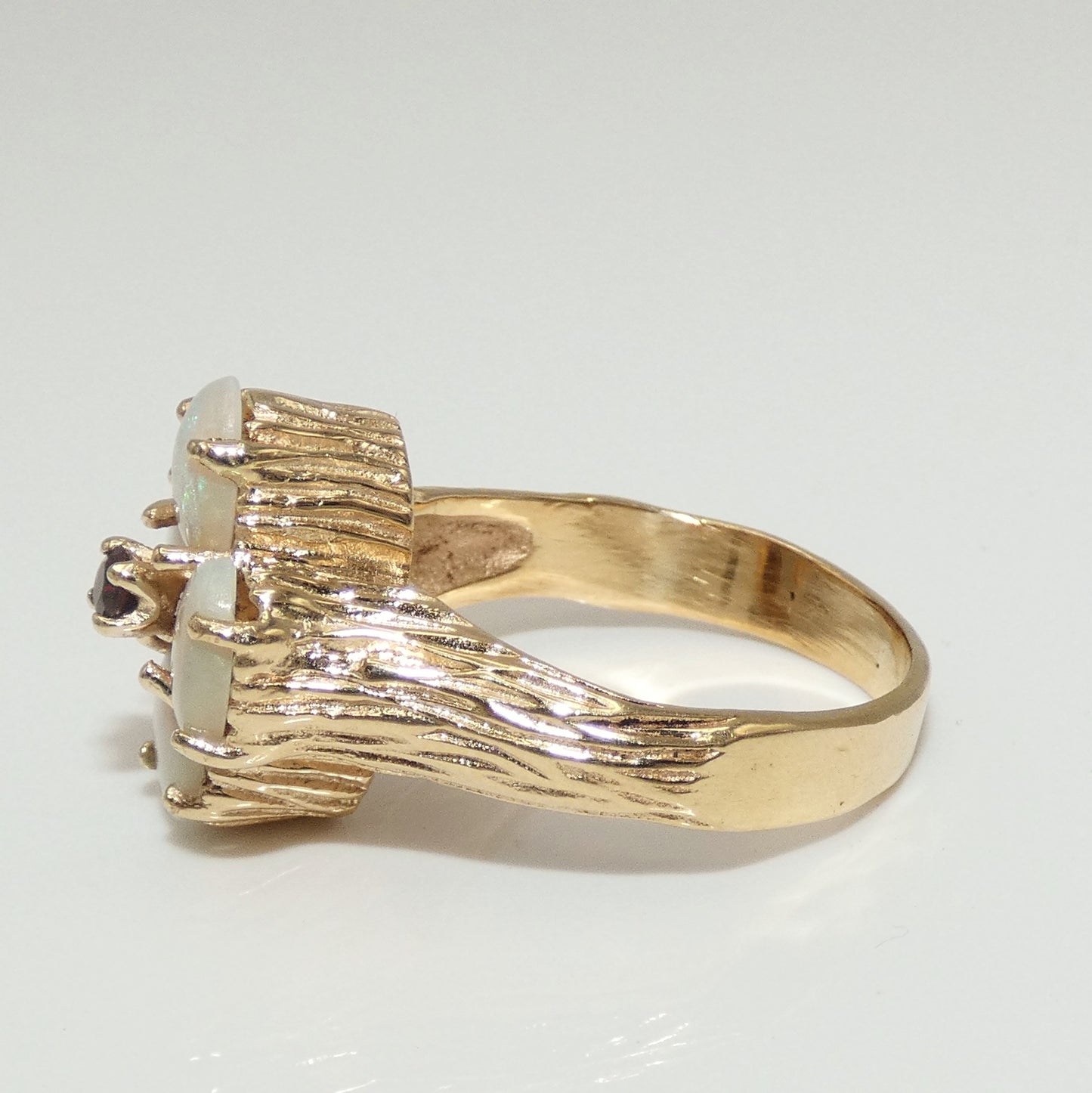 14K Gold Ring with Opals & Garnet