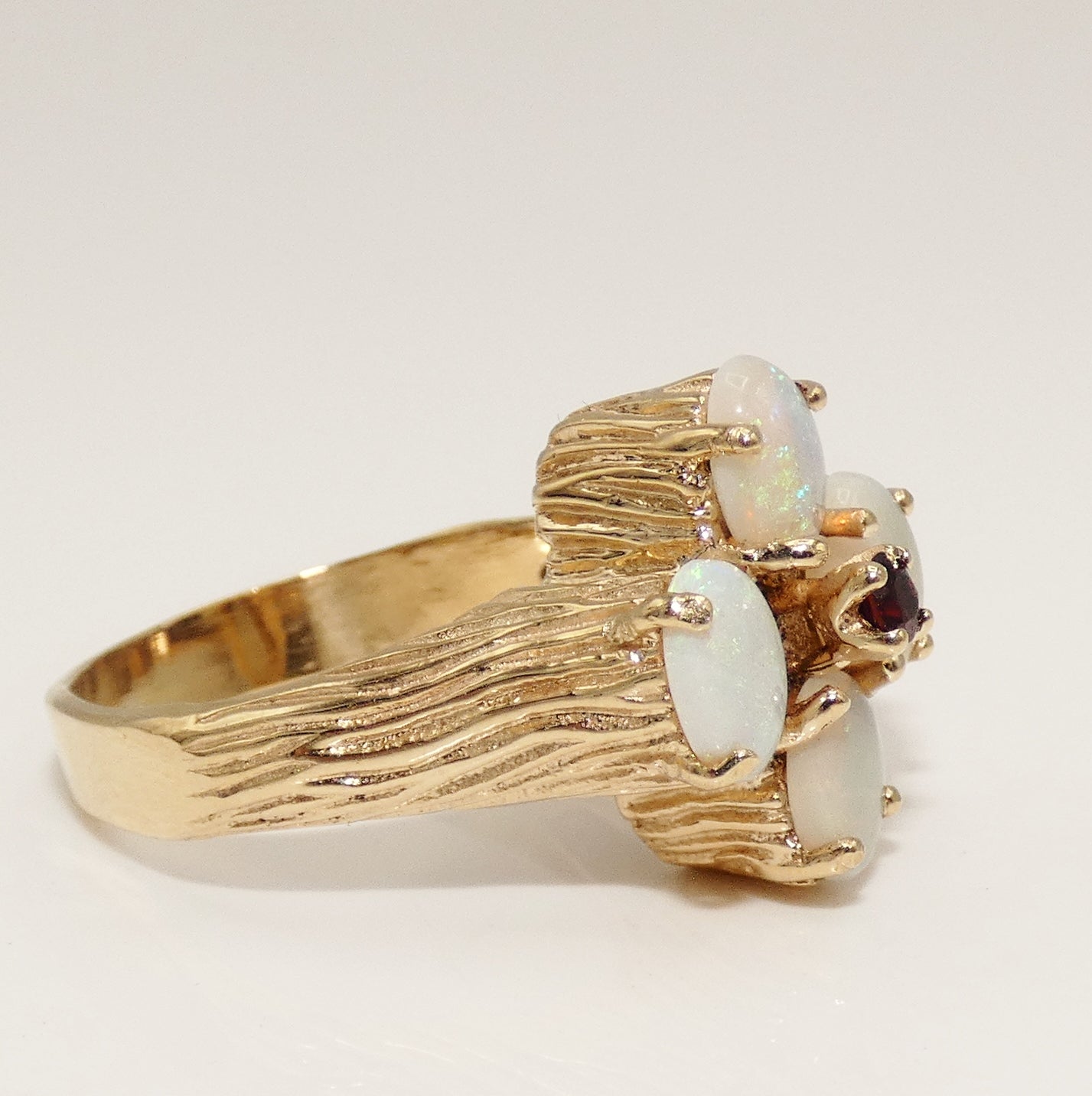14K Gold Ring with Opals & Garnet