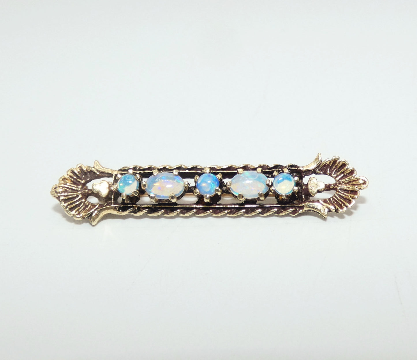 14K Gold Opal Brooch Bar Pin