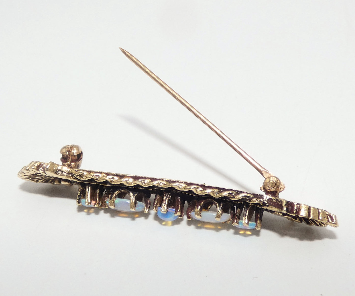 14K Gold Opal Brooch Bar Pin