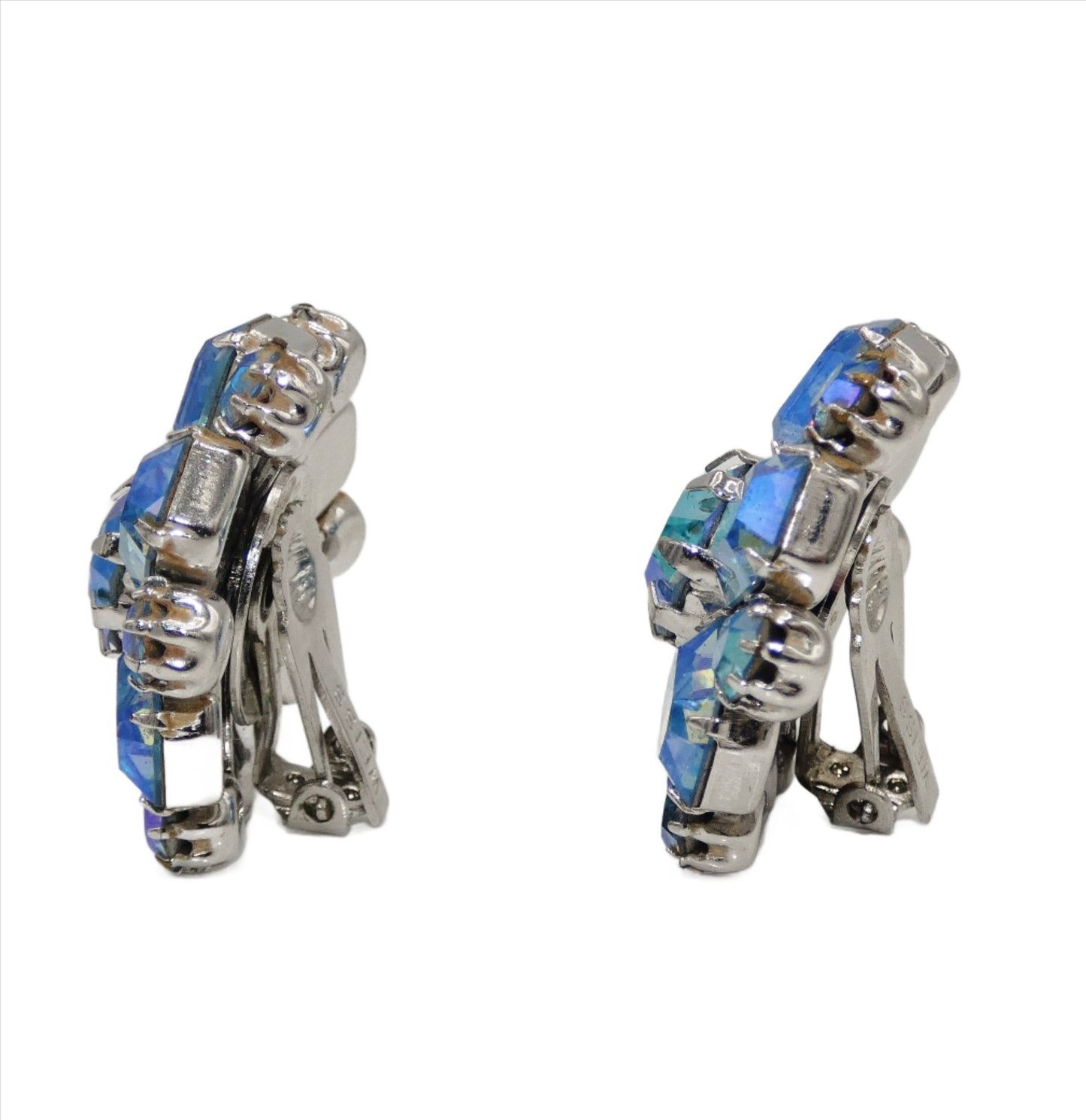 Weiss Glass and Rhinestone Clip On Earrings