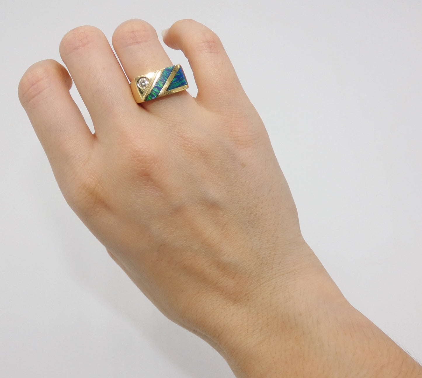 14K Gold Black Opal & Diamond Ring