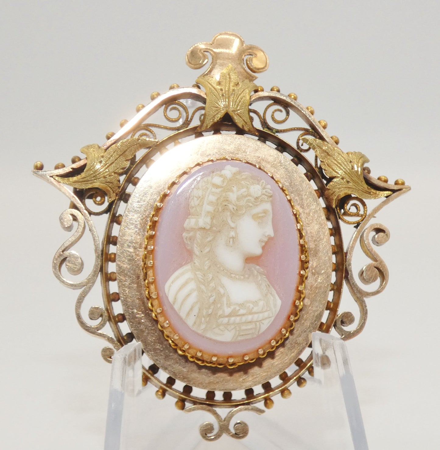 Victorian Cameo Gold Filled in Lilac Brooch Pendant