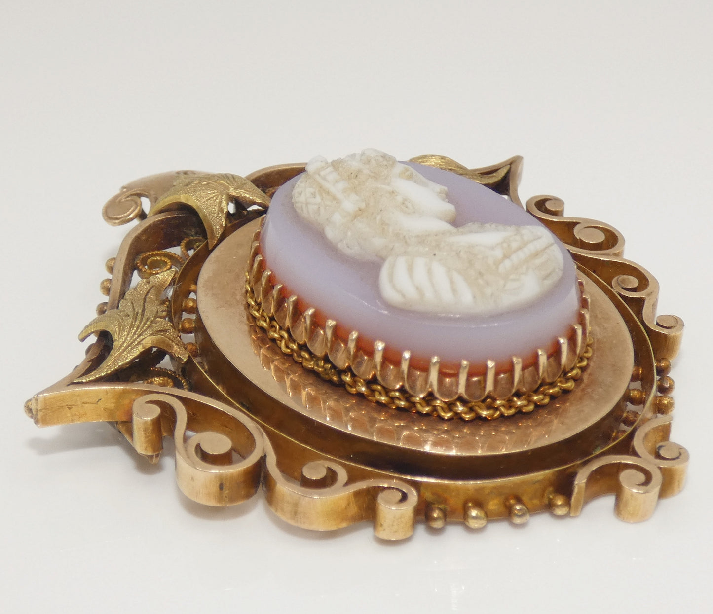 Victorian Cameo Gold Filled in Lilac Brooch Pendant