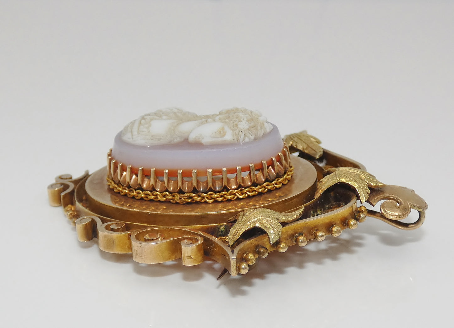 Victorian Cameo Gold Filled in Lilac Brooch Pendant