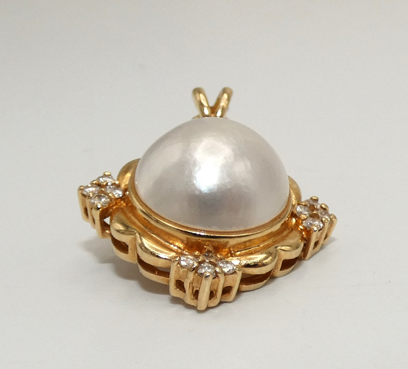 14K Gold Cultured Pearl & Diamond Enhancer