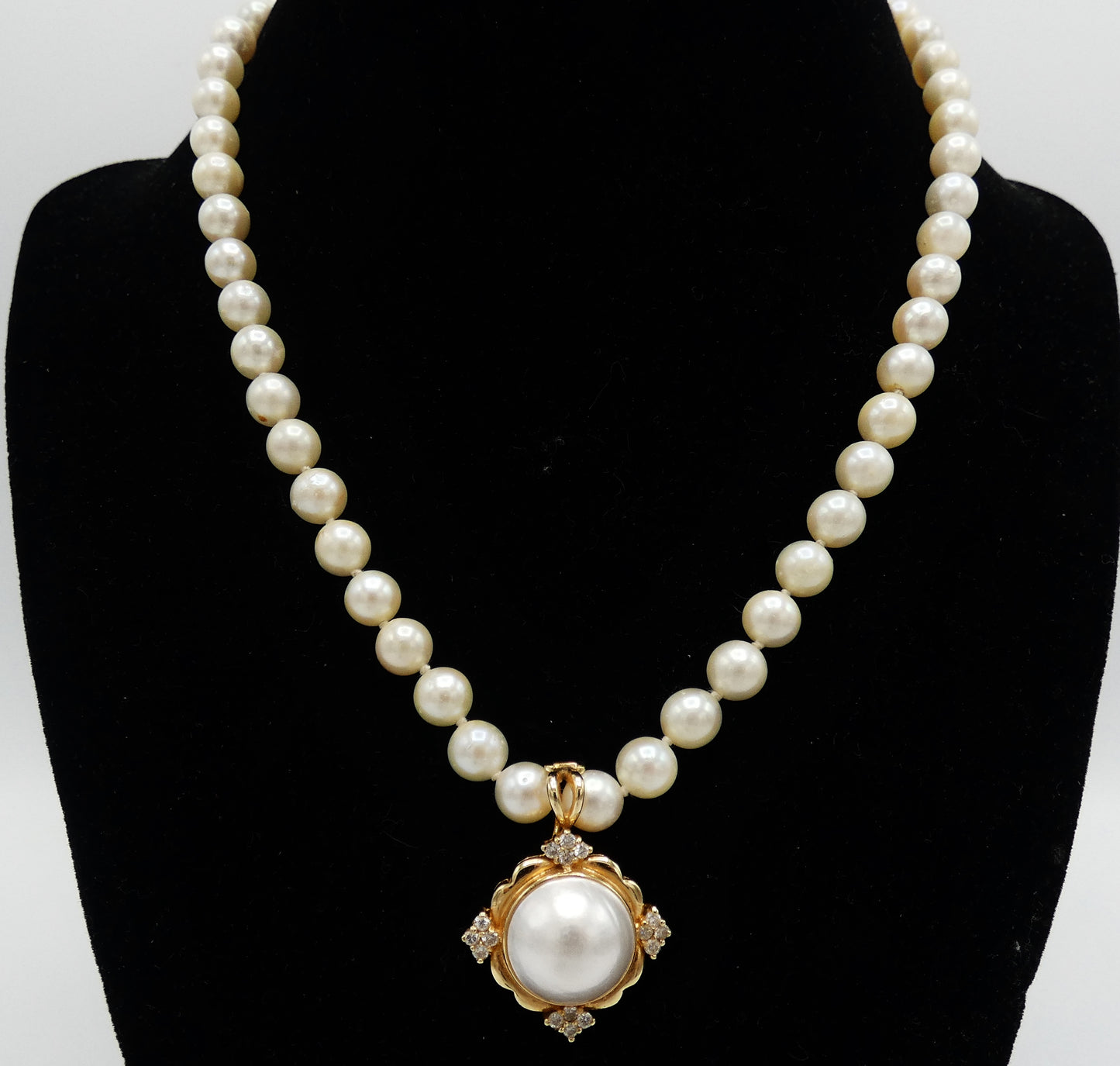 14K Gold Cultured Pearl & Diamond Enhancer