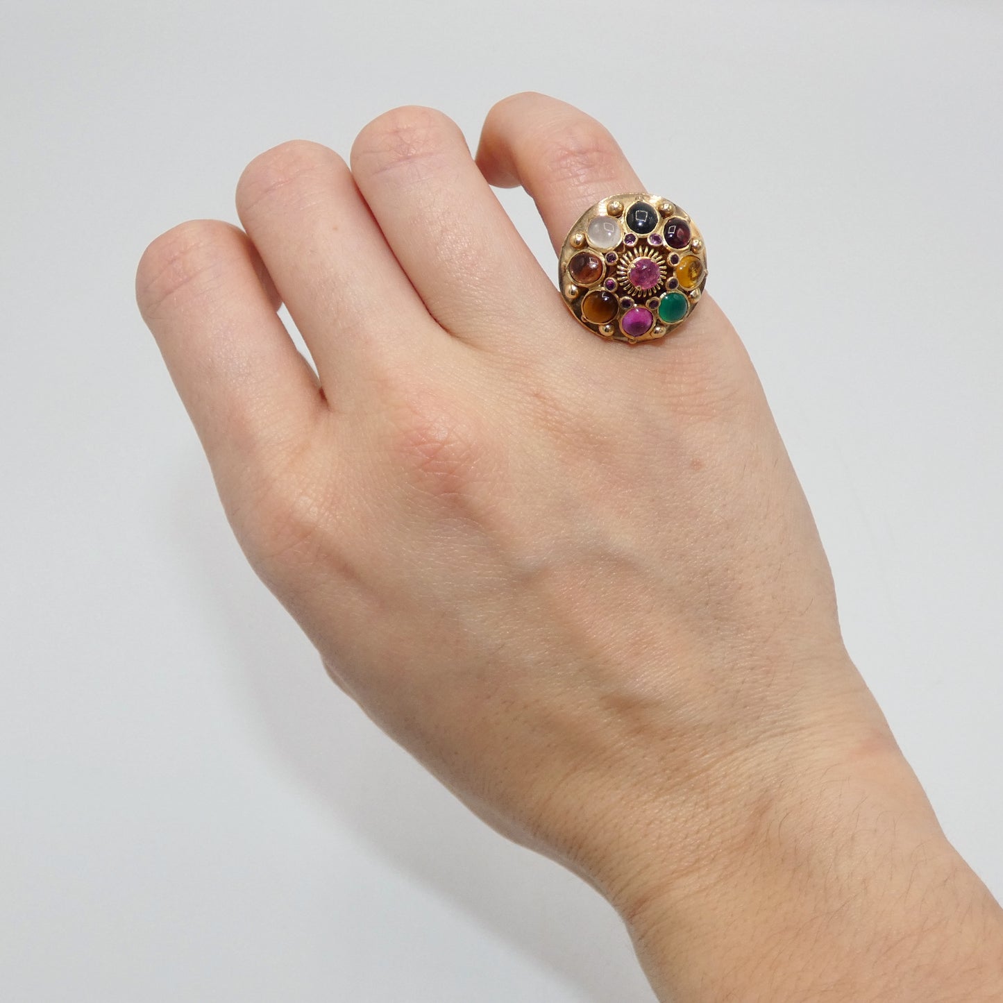 Thai Princess Ring 14K Gold Multi Gem Stones