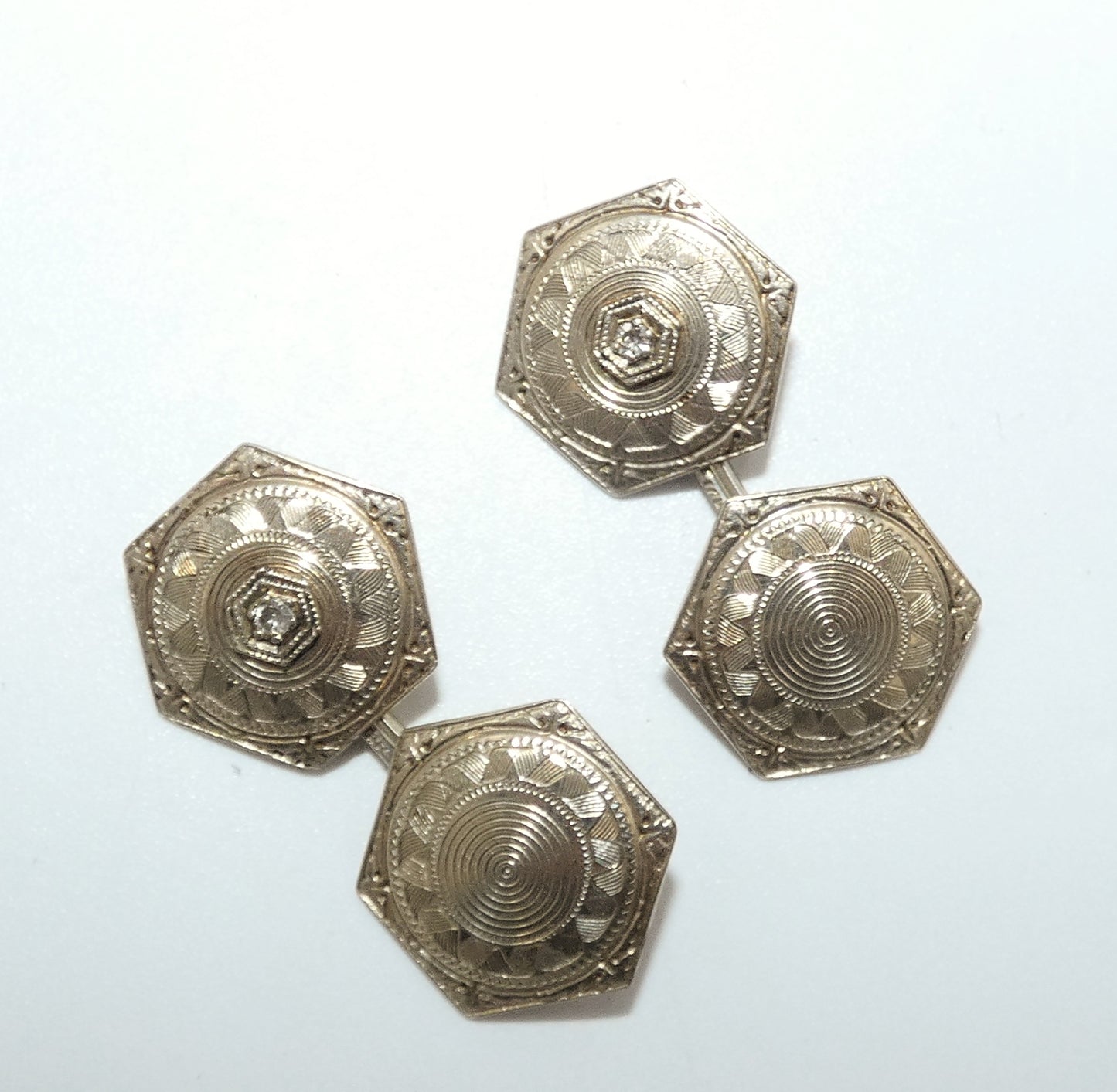 Art Deco 14K White Gold Diamond Cuff Links
