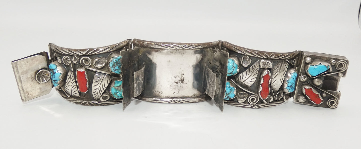 Sterling Turquoise & Coral Watch Band