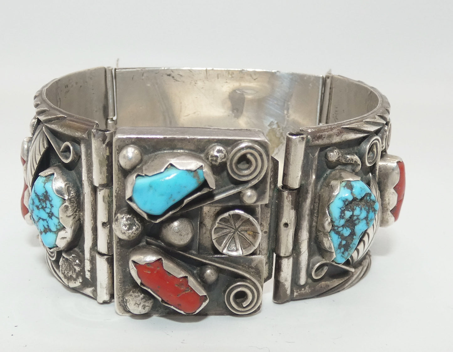 Sterling Turquoise & Coral Watch Band