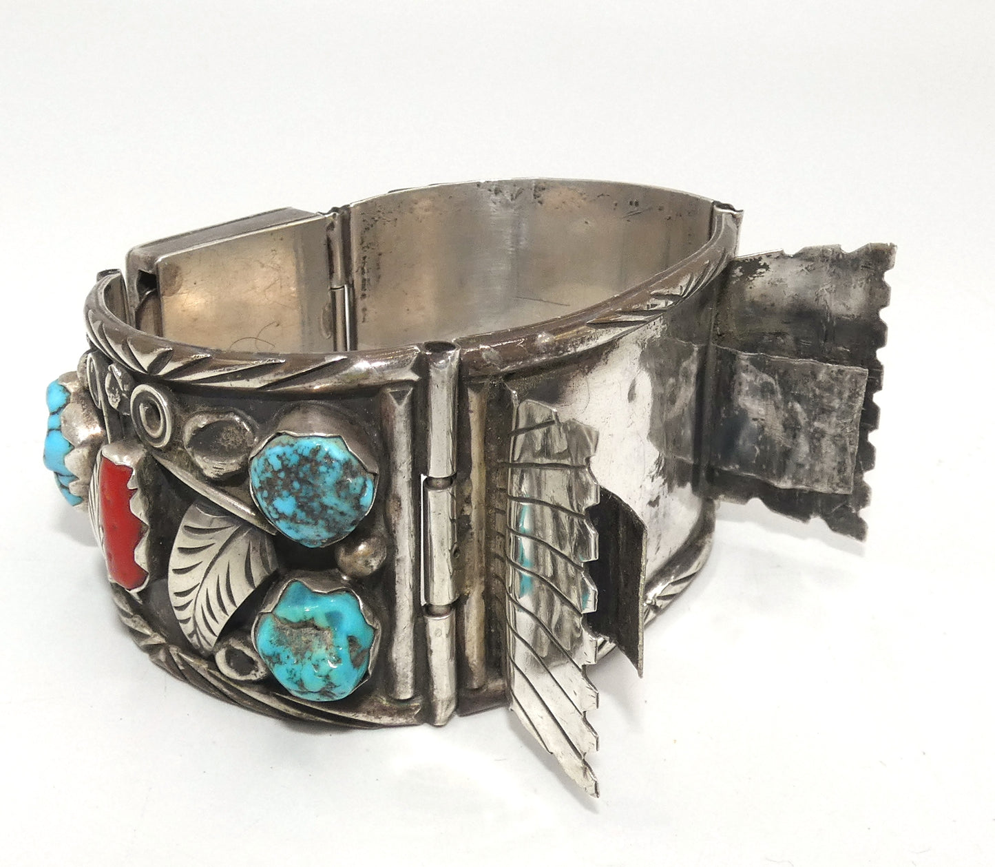 Sterling Turquoise & Coral Watch Band