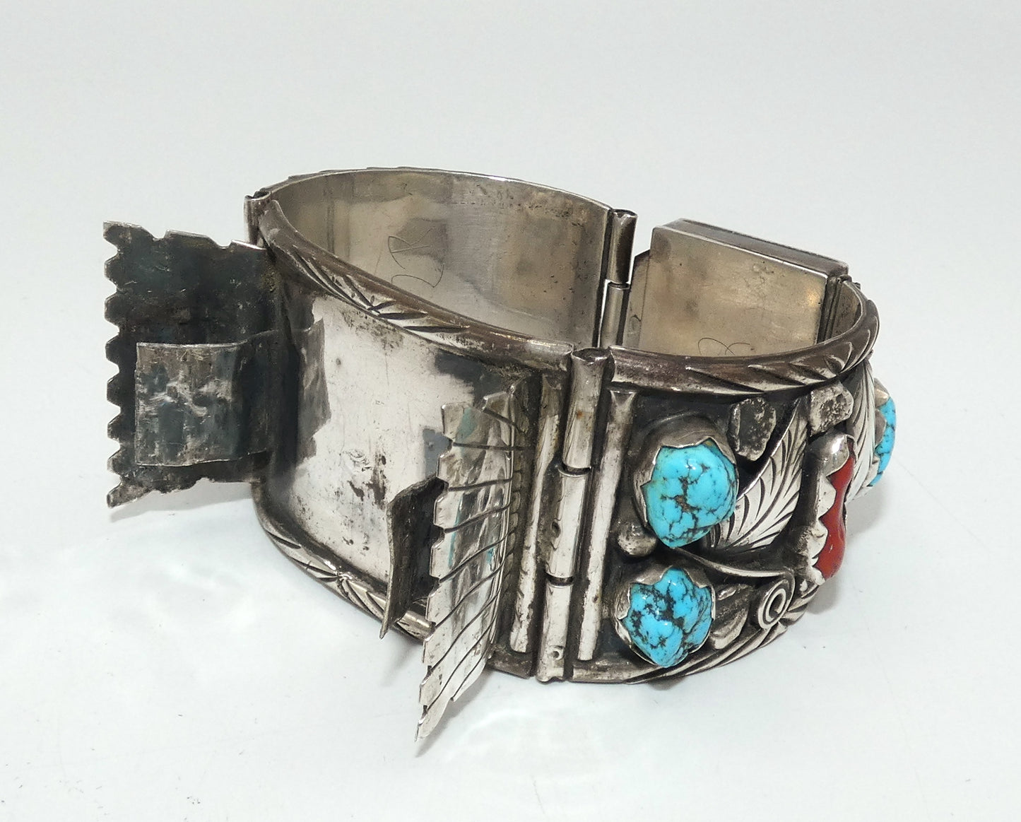 Sterling Turquoise & Coral Watch Band