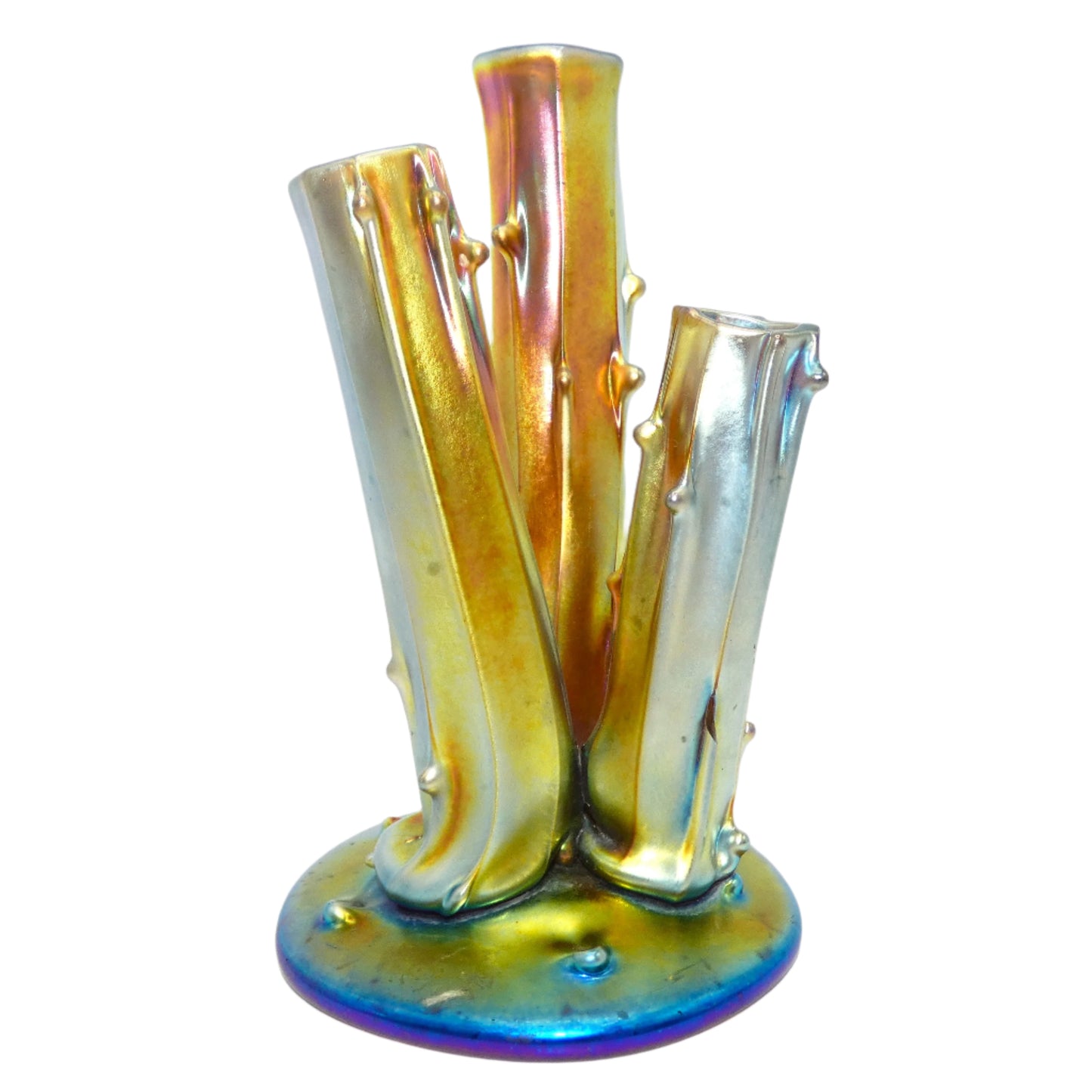 Steuben Aurene Triple Tree Trunk Vase