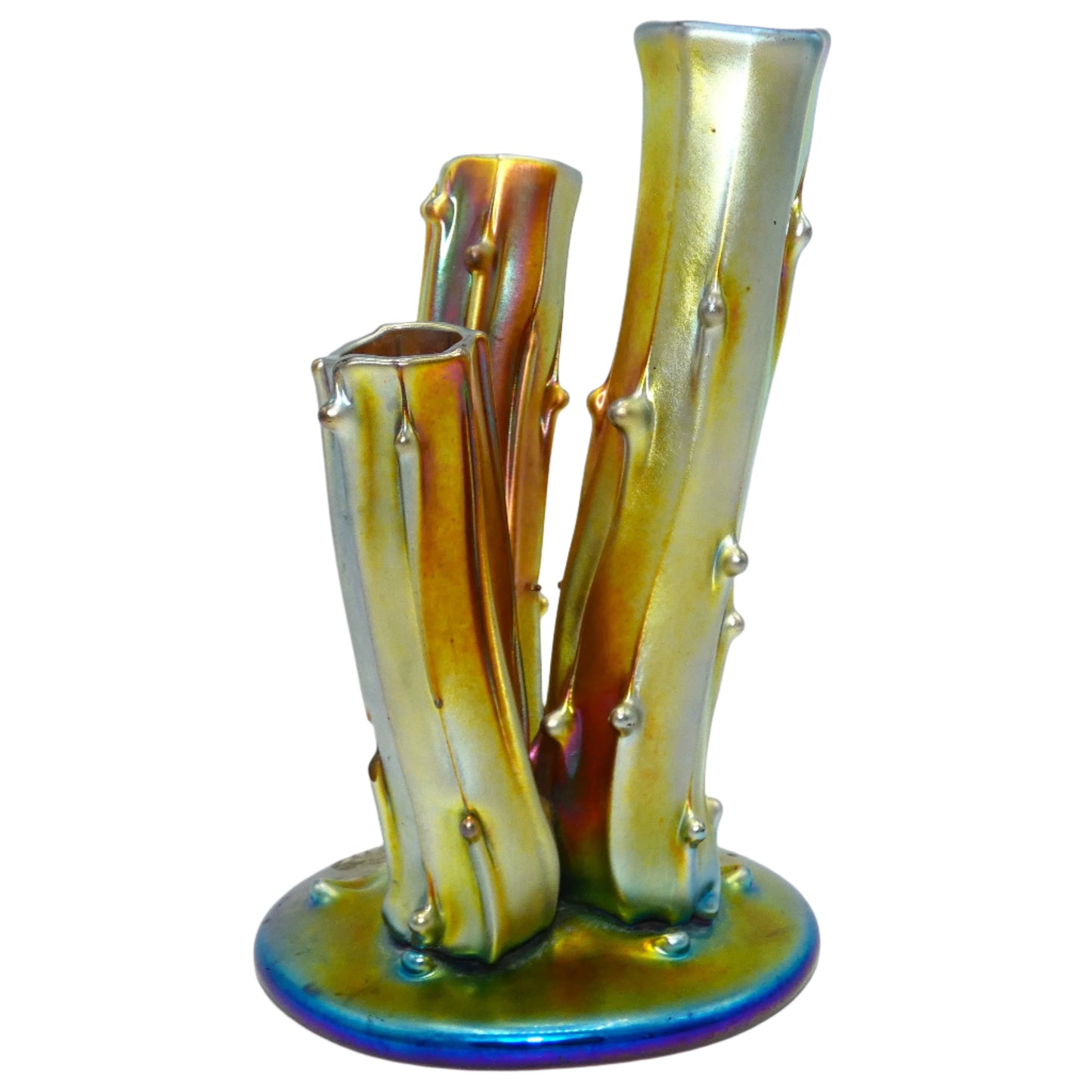 Steuben Aurene Triple Tree Trunk Vase