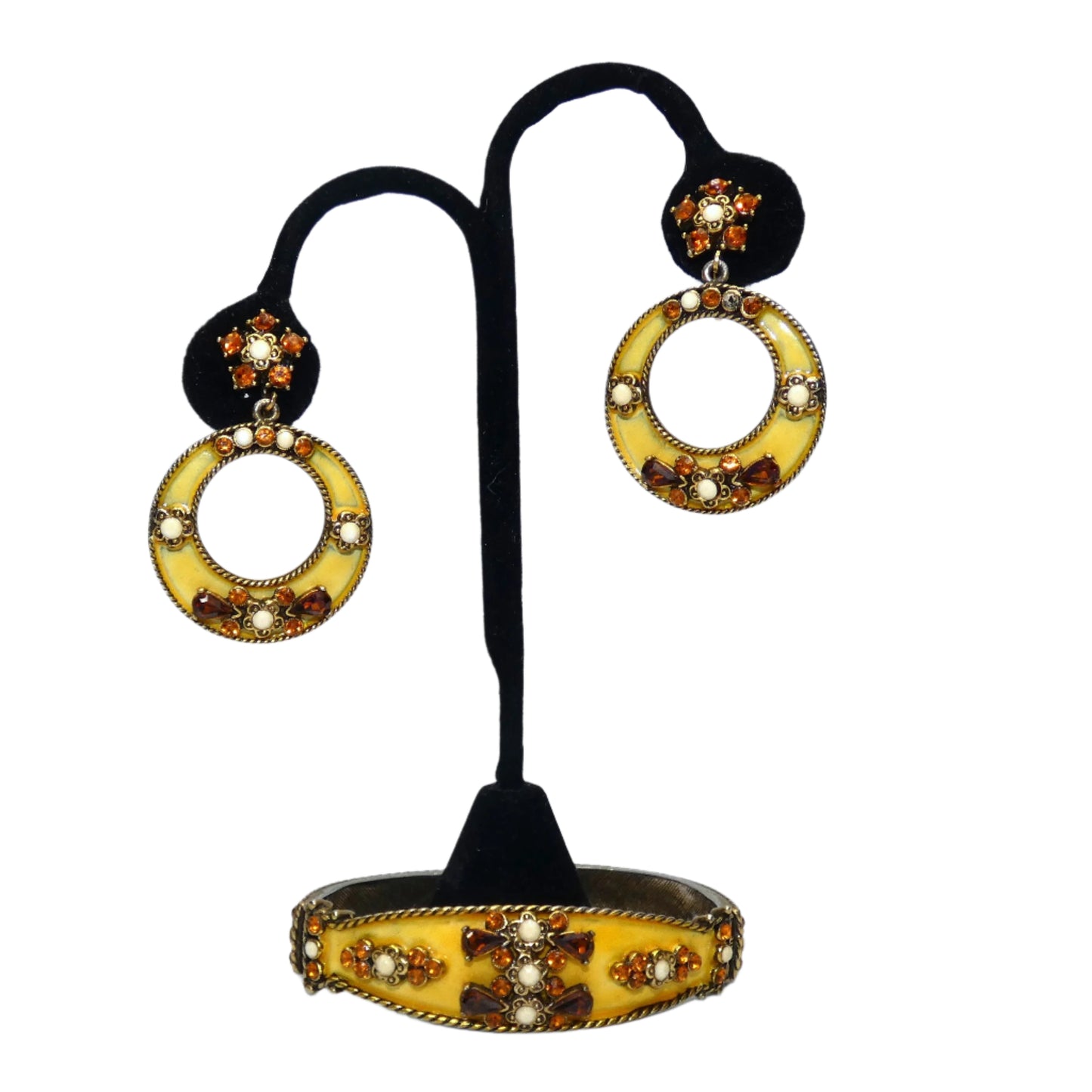 Tura for Christian Dior Yellow Enamel Bracelet & Earrings