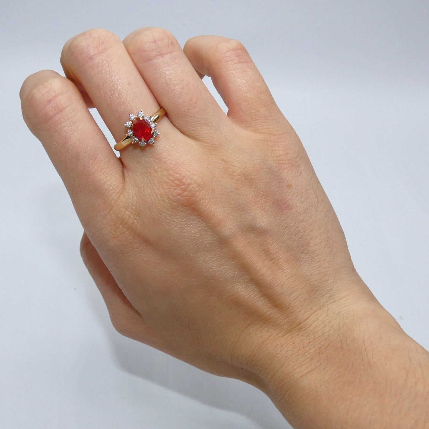 14K Gold Fire Opal & Diamond Ring