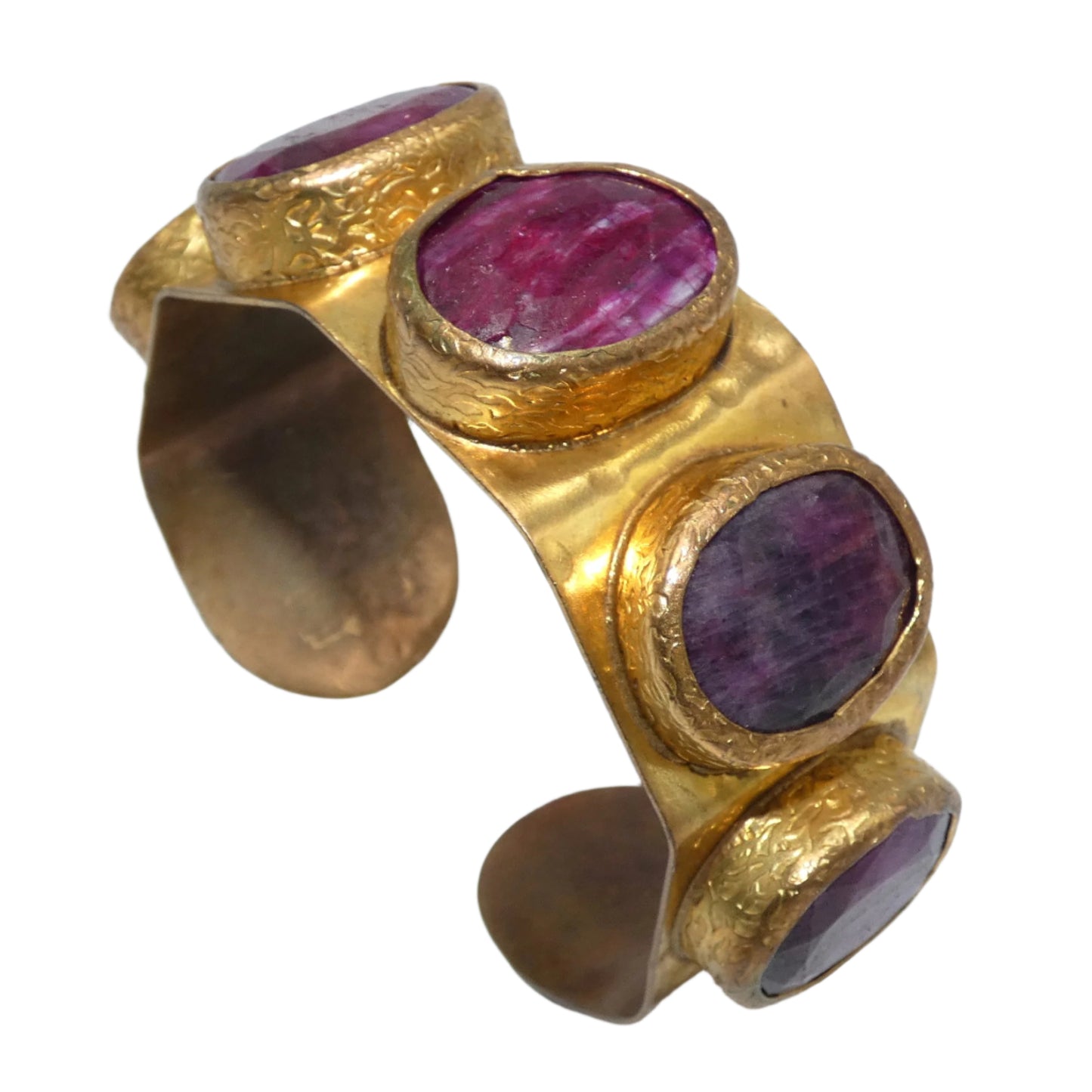Custom Ruby & Amethyst Brass Cuff