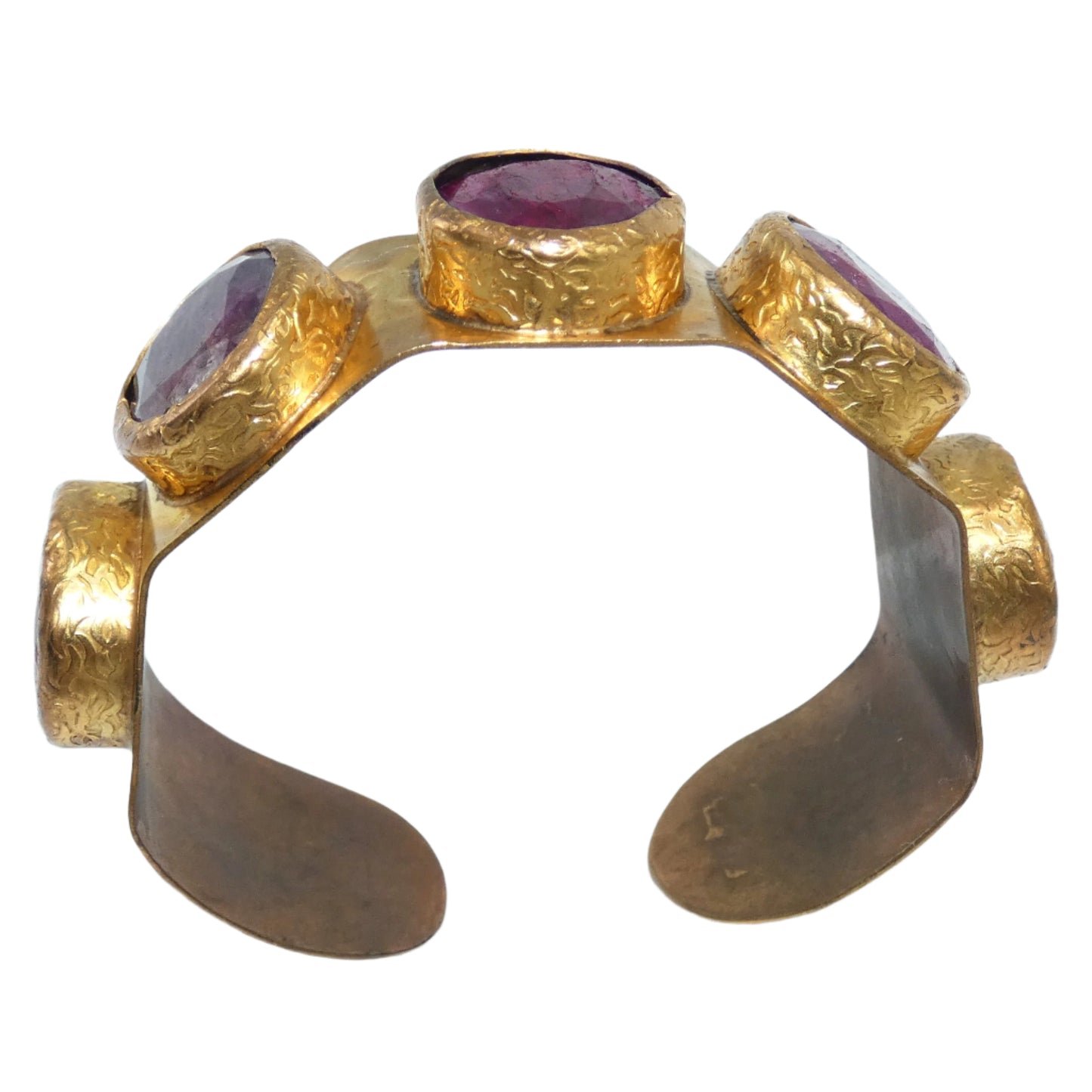 Custom Ruby & Amethyst Brass Cuff