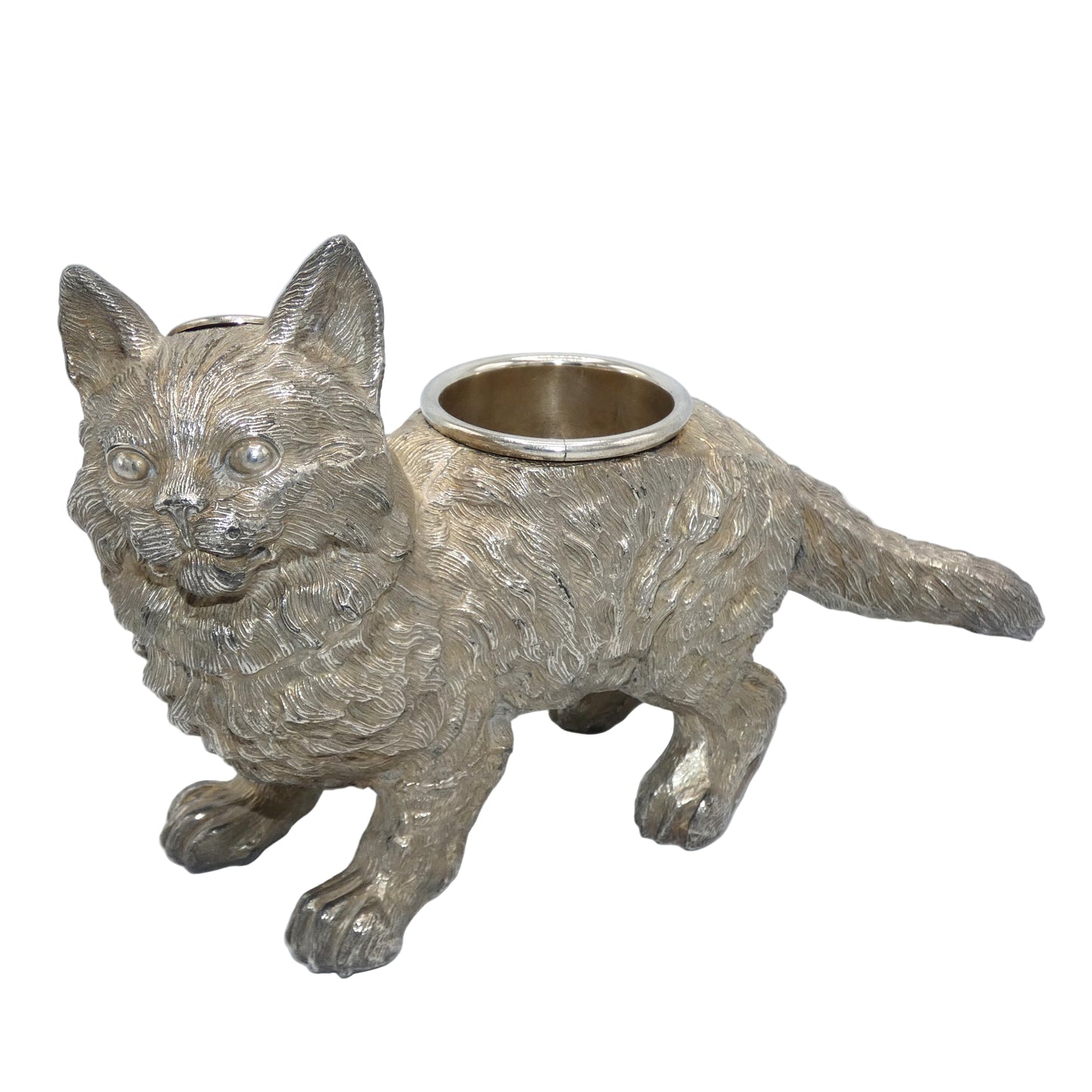 Cat Kitty Silver Plate Cat Cigar Cigarette Match Safe Holder