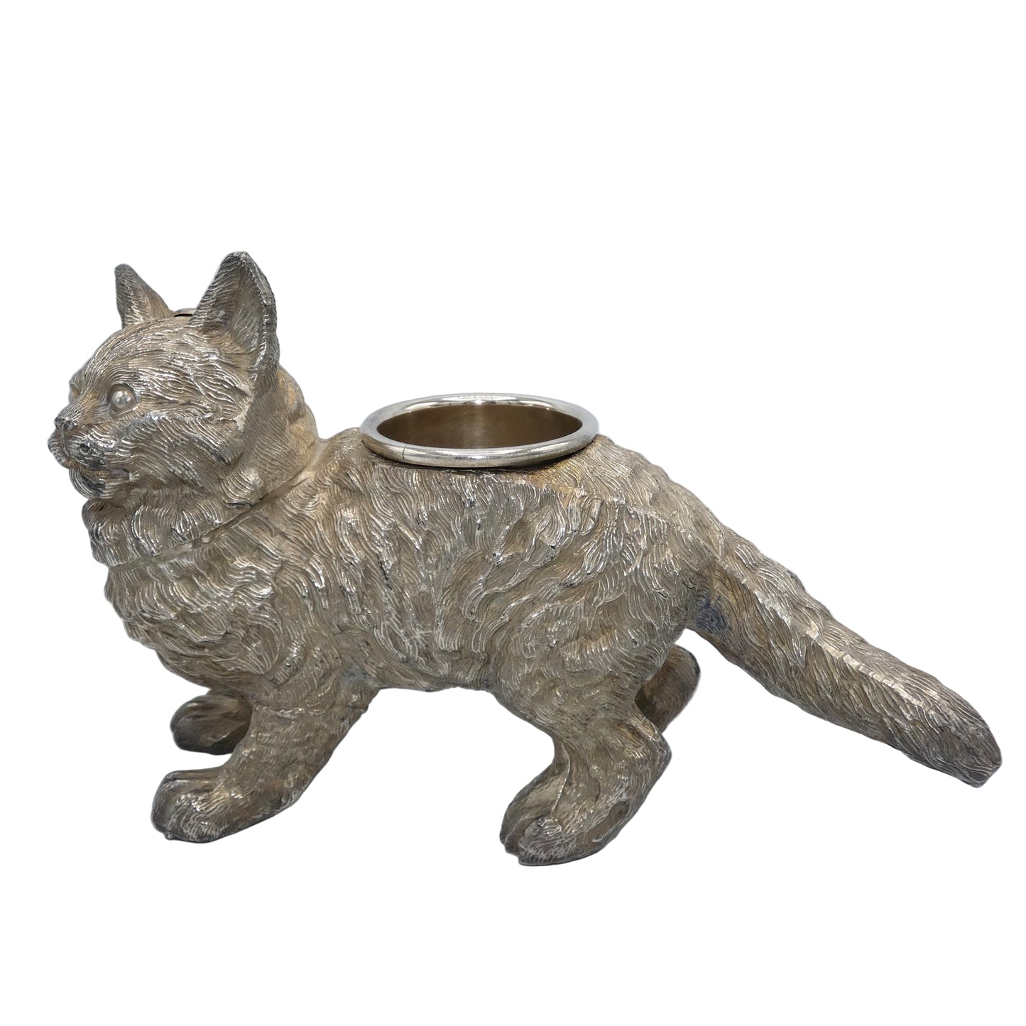 Cat Kitty Silver Plate Cat Cigar Cigarette Match Safe Holder