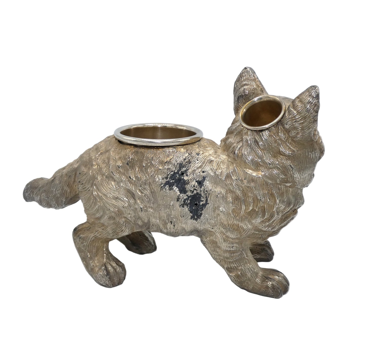 Cat Kitty Silver Plate Cat Cigar Cigarette Match Safe Holder