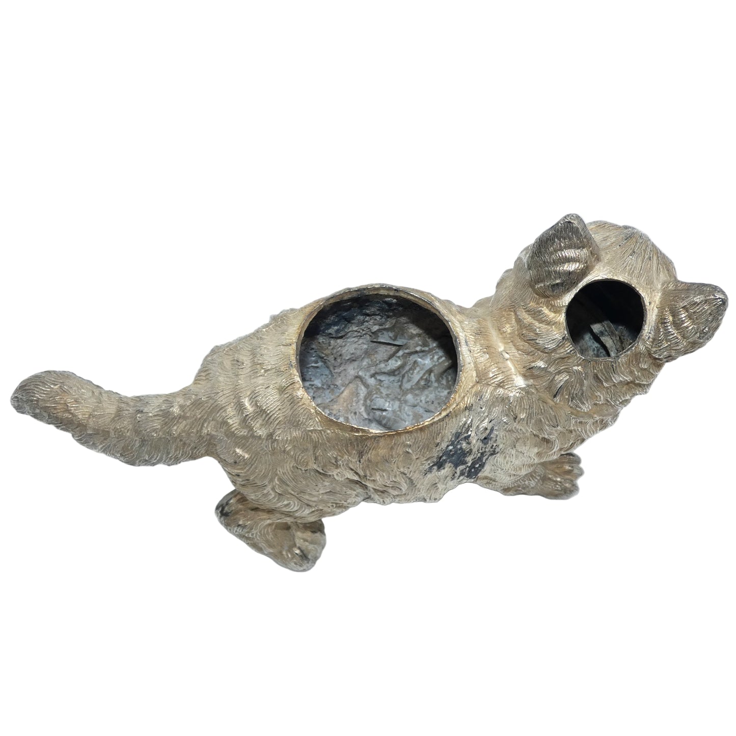 Cat Kitty Silver Plate Cat Cigar Cigarette Match Safe Holder