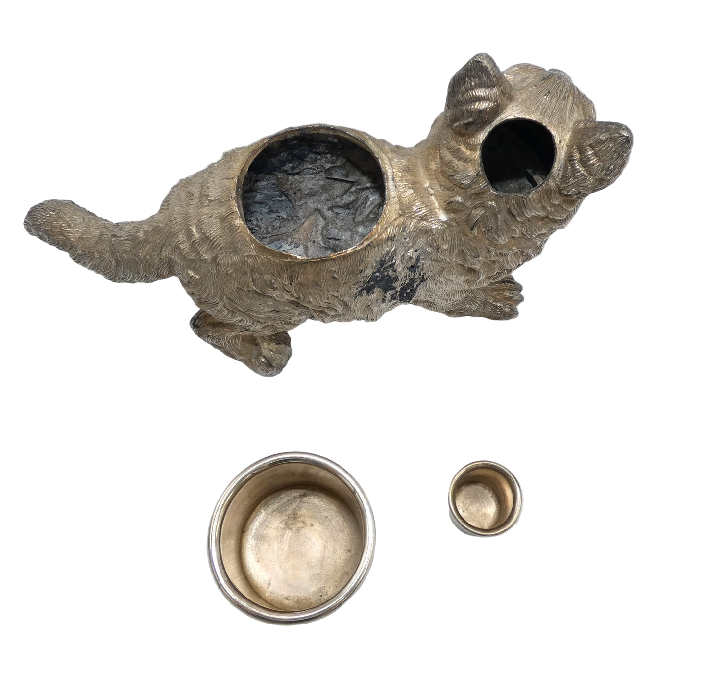 Cat Kitty Silver Plate Cat Cigar Cigarette Match Safe Holder