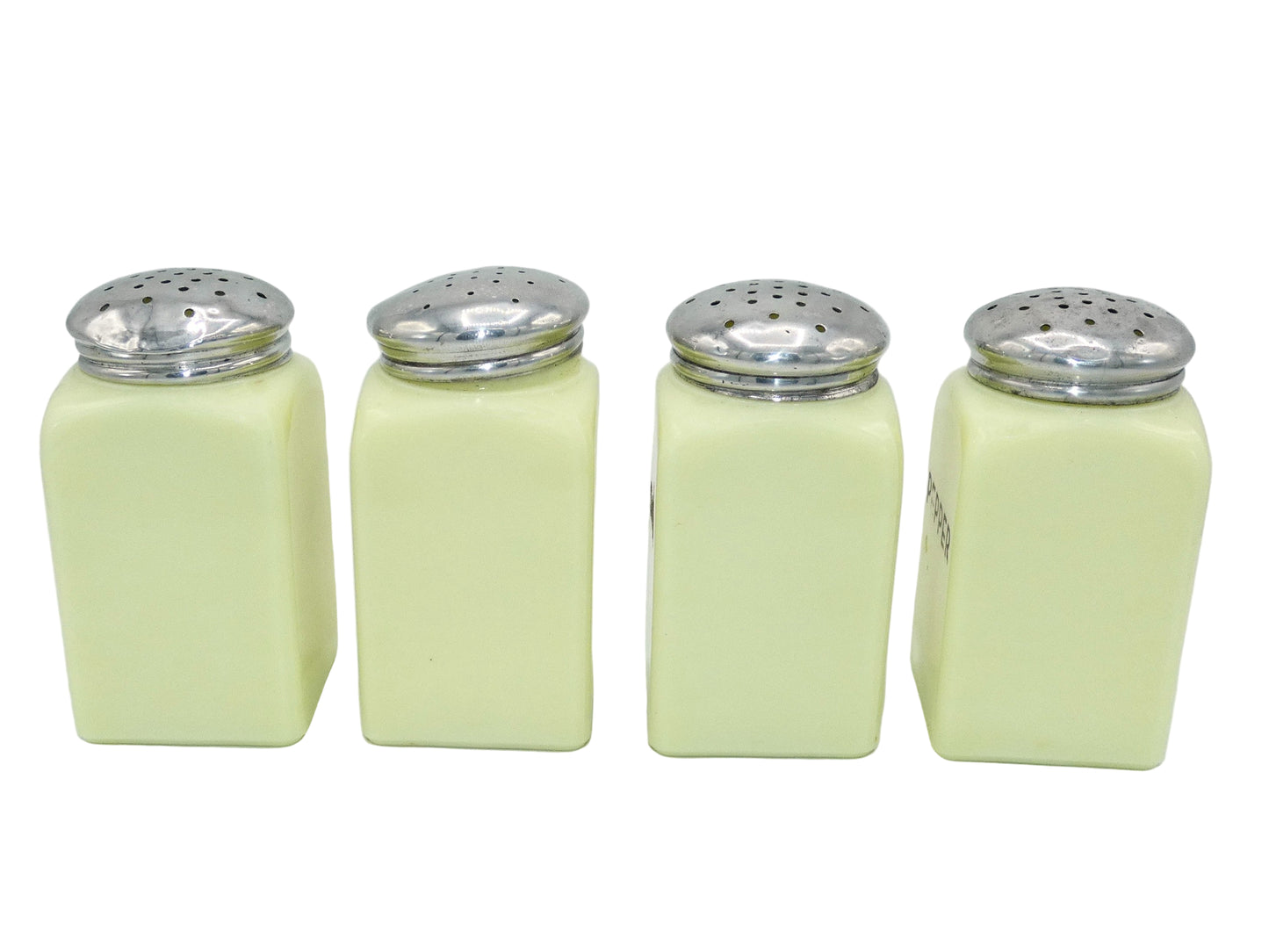 McKee Seville Yellow Uranium Glass 4 Piece Shaker Set
