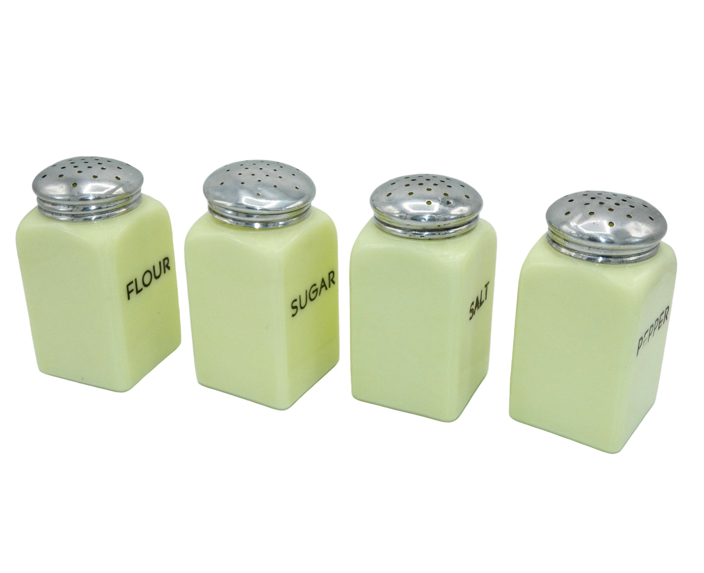 McKee Seville Yellow Uranium Glass 4 Piece Shaker Set