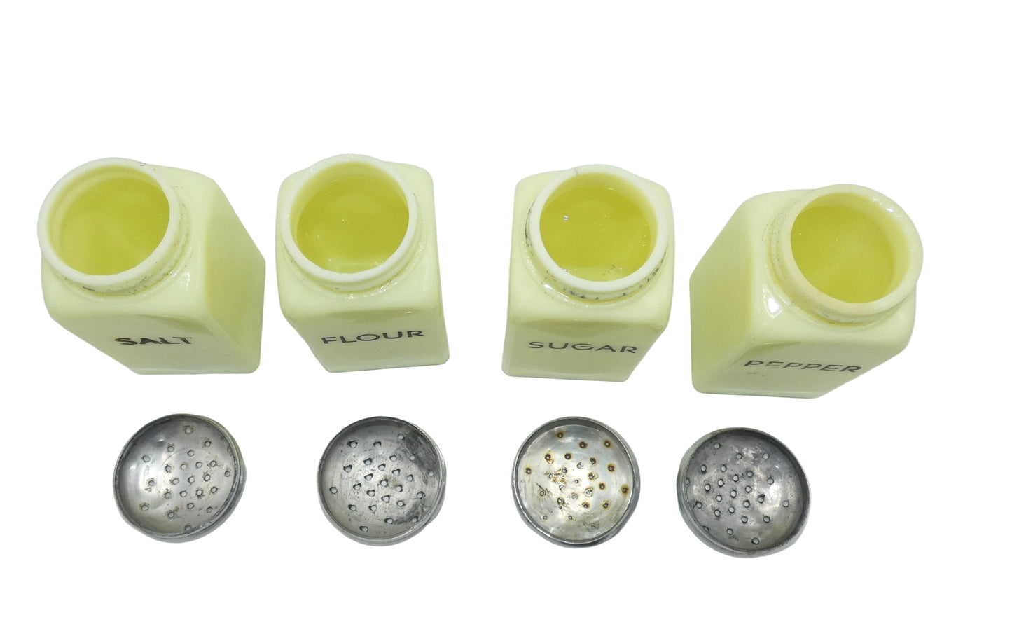 McKee Seville Yellow Uranium Glass 4 Piece Shaker Set